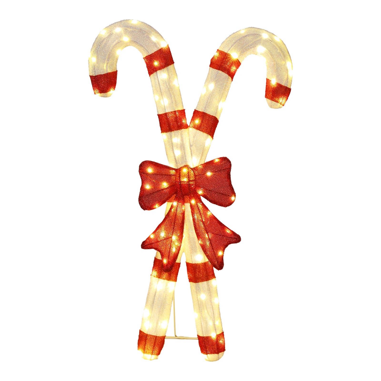 Lighted Candy Cane with Red Bowknot, 100 Warm White LED Pre-Lit 2D Christmas Decoration, Outdoor Indoor Holiday Sign for Xmas Yard & Home Display view 4