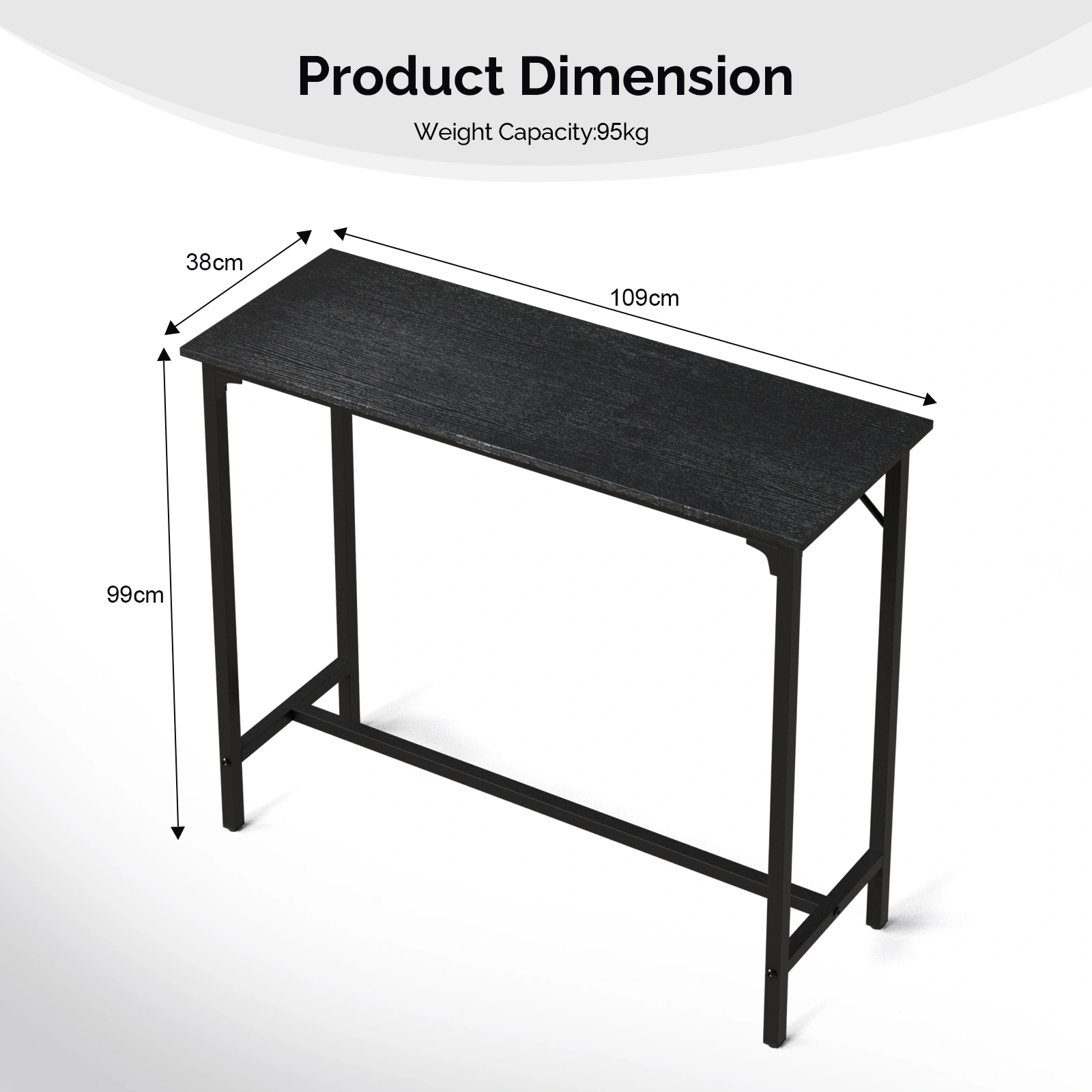 43-Inch Bar Table (Black) - 209 lbs Capacity Pub Height Table with Durable MDF Top & Metal Frame, Ideal for Kitchen/Bar Counte view 4