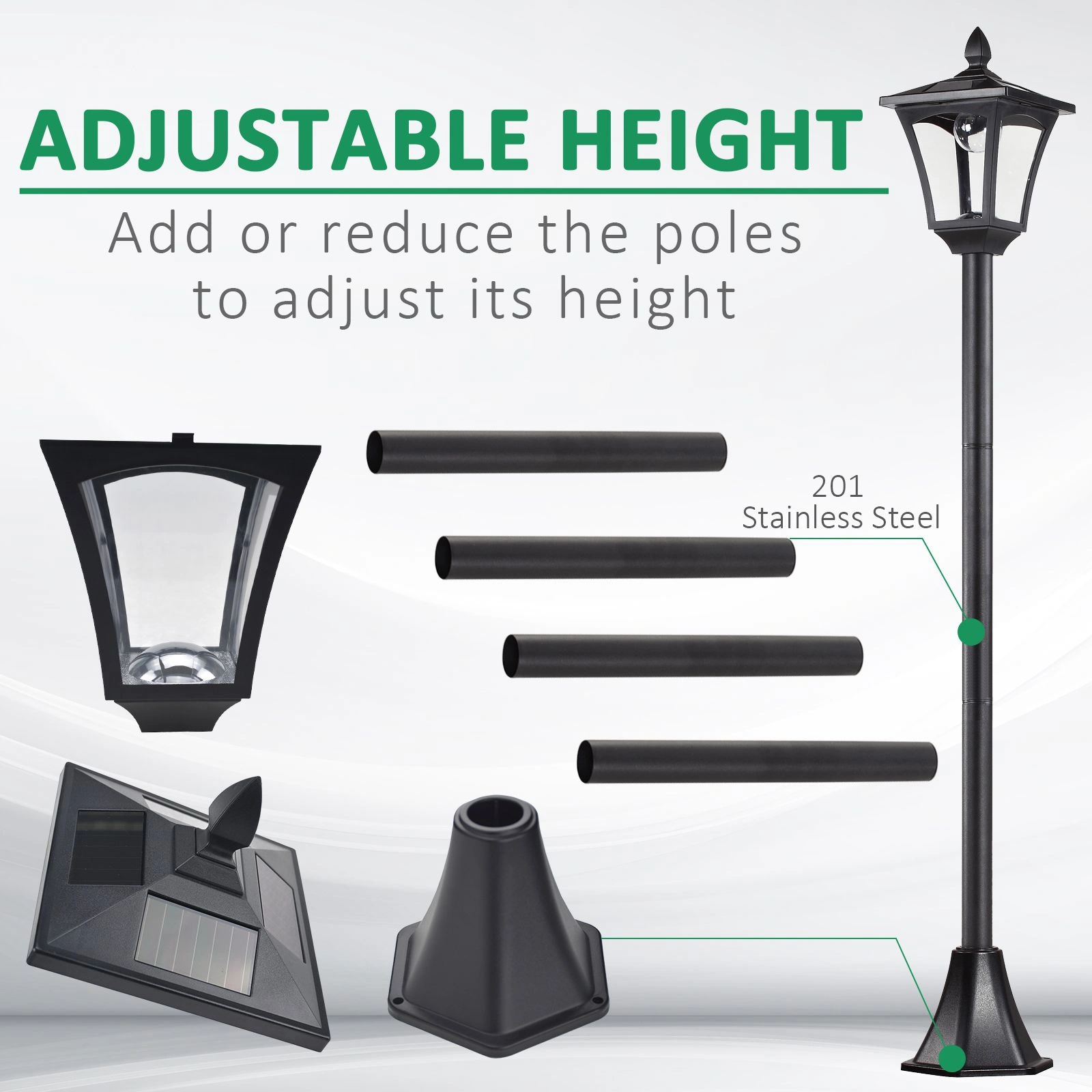 Solar Powered Outdoor Street Light Lamp - Weatherproof LED Pathway Yard Lighting