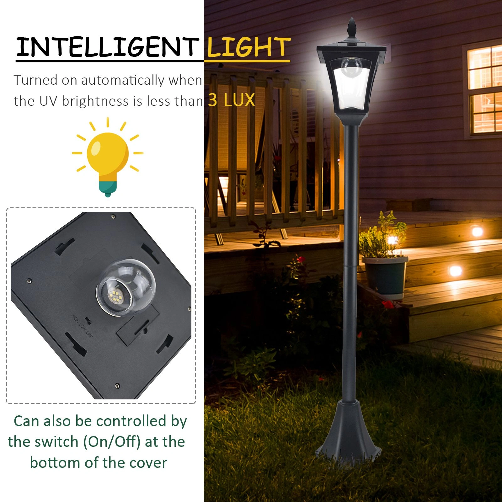 Solar Powered Outdoor Street Light Lamp - Weatherproof LED Pathway Yard Lighting view 3