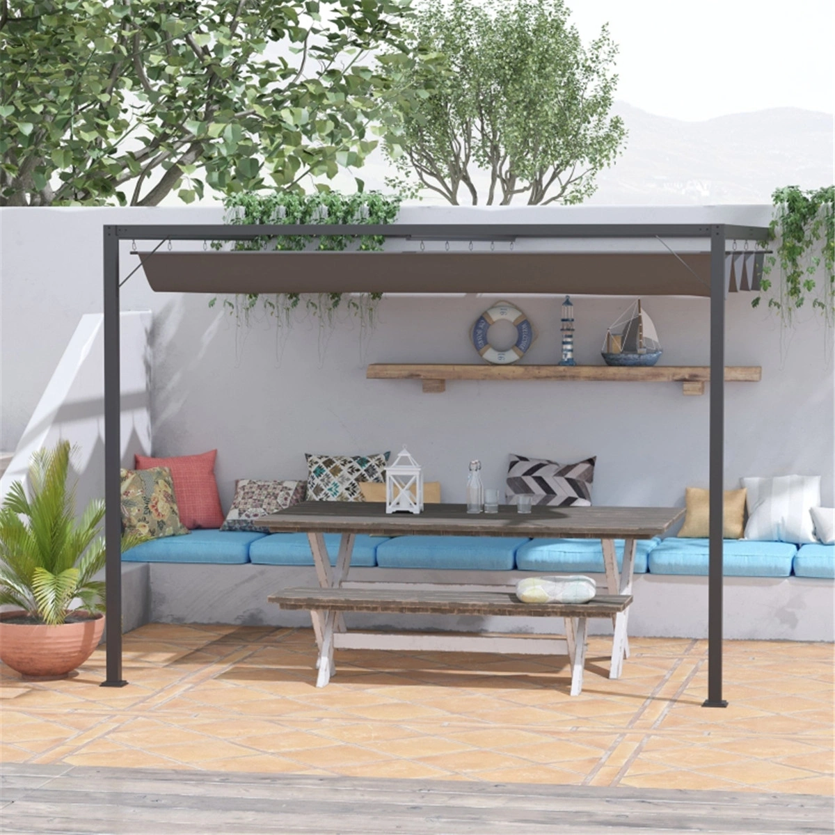 Pergola Retractable Canopy Patio Shade Cover Adjustable Outdoor Awning