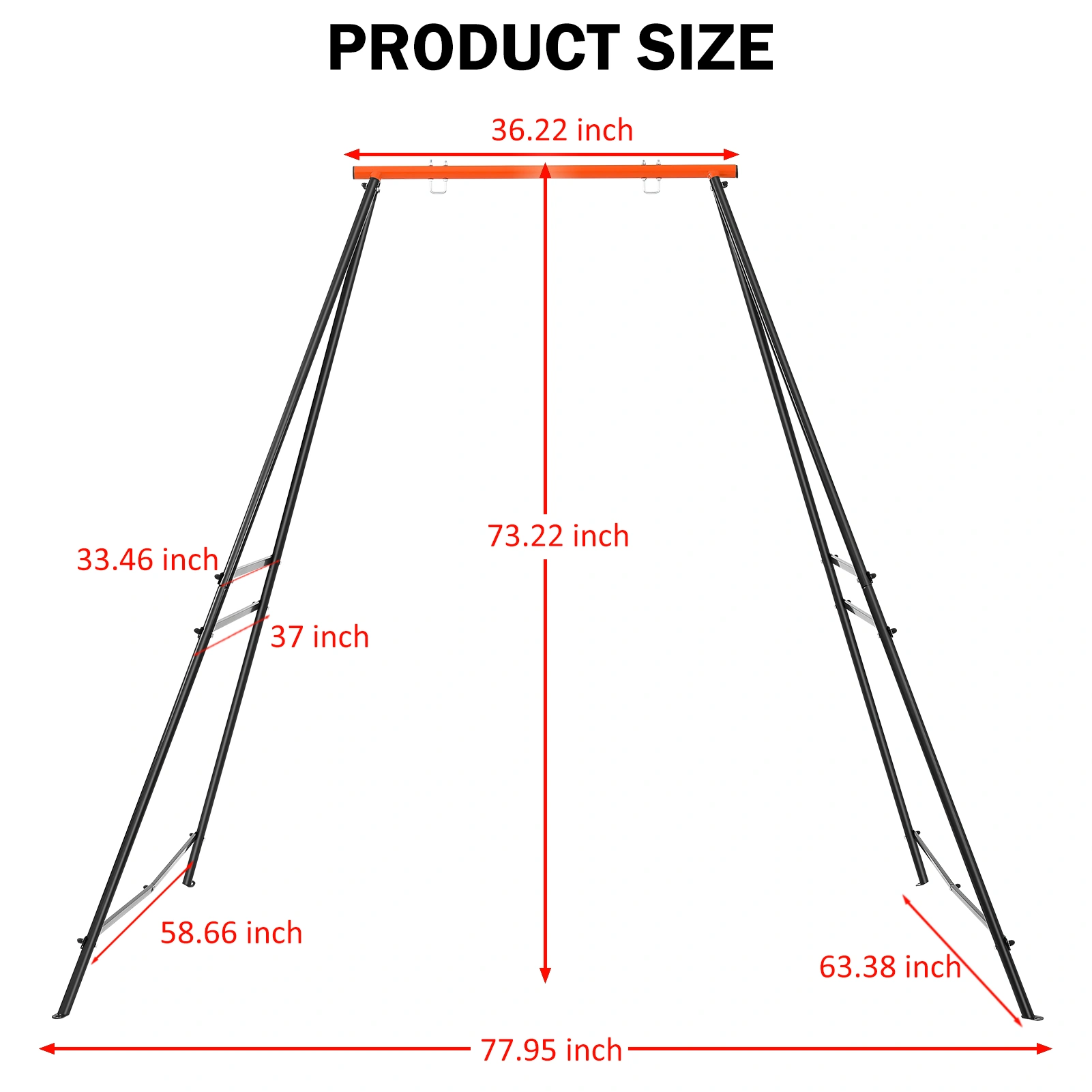 Outdoor Metal Garden Swing for Kids, Heavy Duty A-Frame Swing Stand, Orange Children's Porch Swing Chair Support Frame for Hammock & Yoga, Swing Seat Not Included view 3