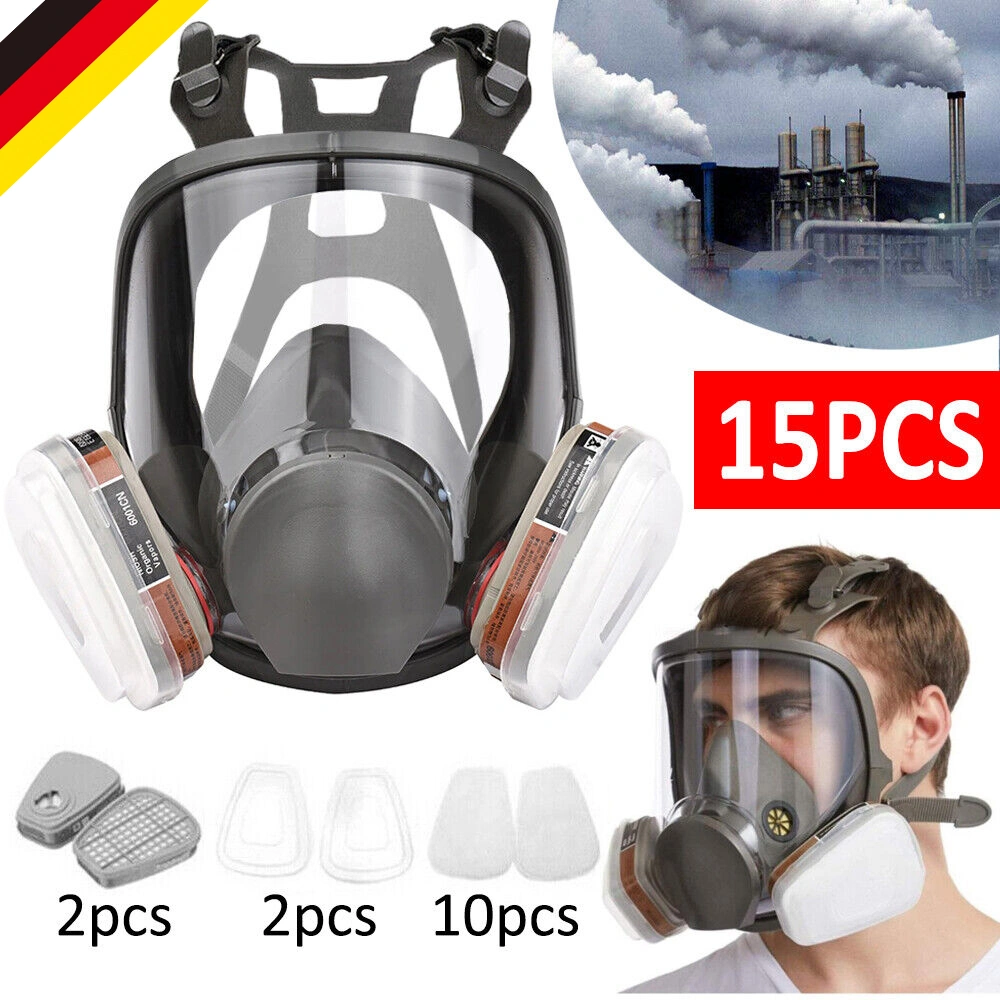 6800 Full Face Respirator Mask - 15-in-1 Gas Mask with Filters, Protective Face Shield for Chemical Fumes & Paint Spray