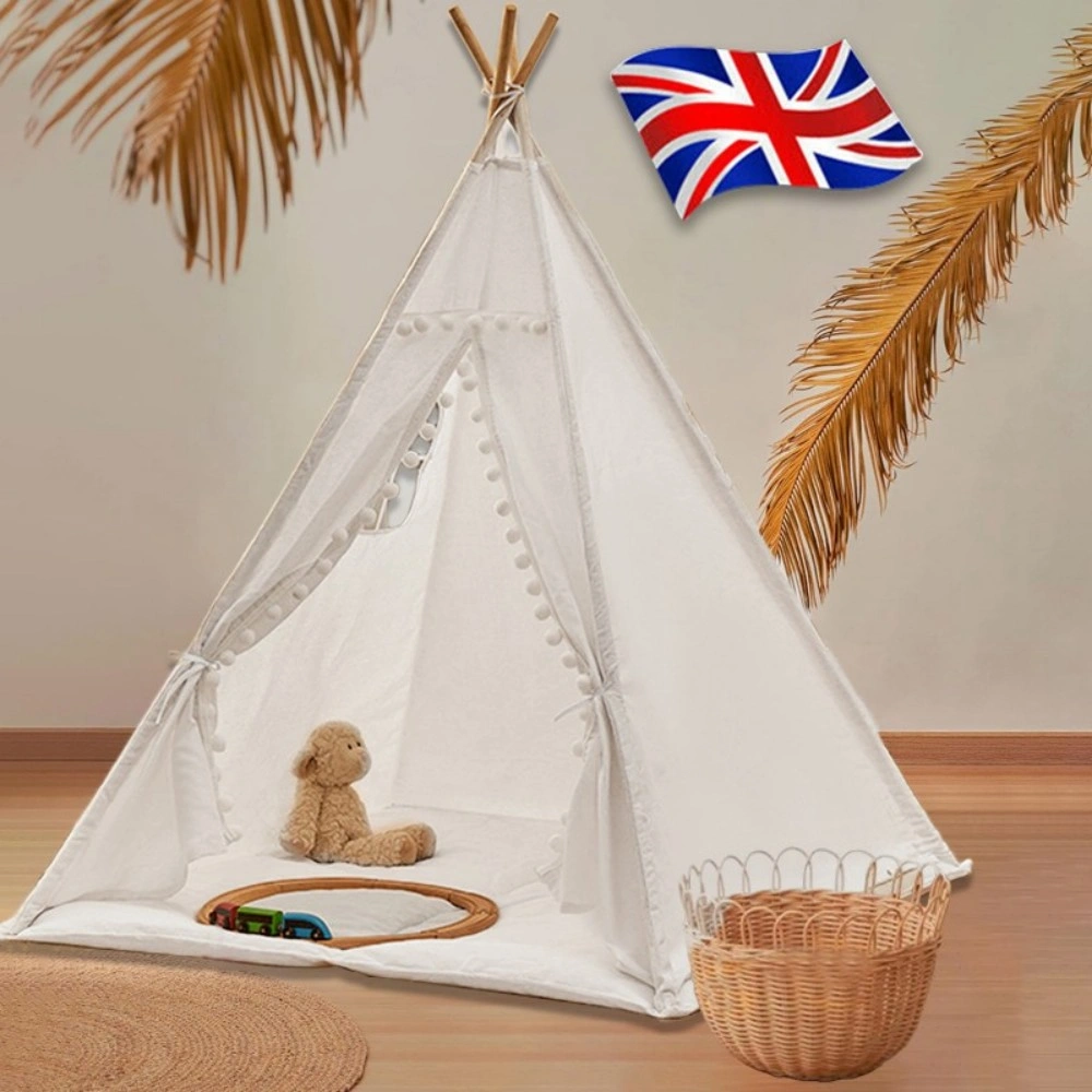 160cm Kids Teepee Tent, Large Canvas Indian Playhouse with Star Design, Wood Frame, Indoor Outdoor Children's Play Tent