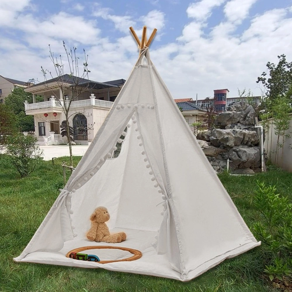160cm Kids Teepee Tent, Large Canvas Indian Playhouse with Star Design, Wood Frame, Indoor Outdoor Children's Play Tent view 3