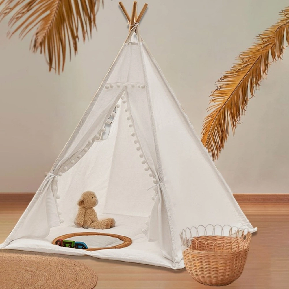 160cm Kids Teepee Tent, Large Canvas Indian Playhouse with Star Design, Wood Frame, Indoor Outdoor Children's Play Tent view 4