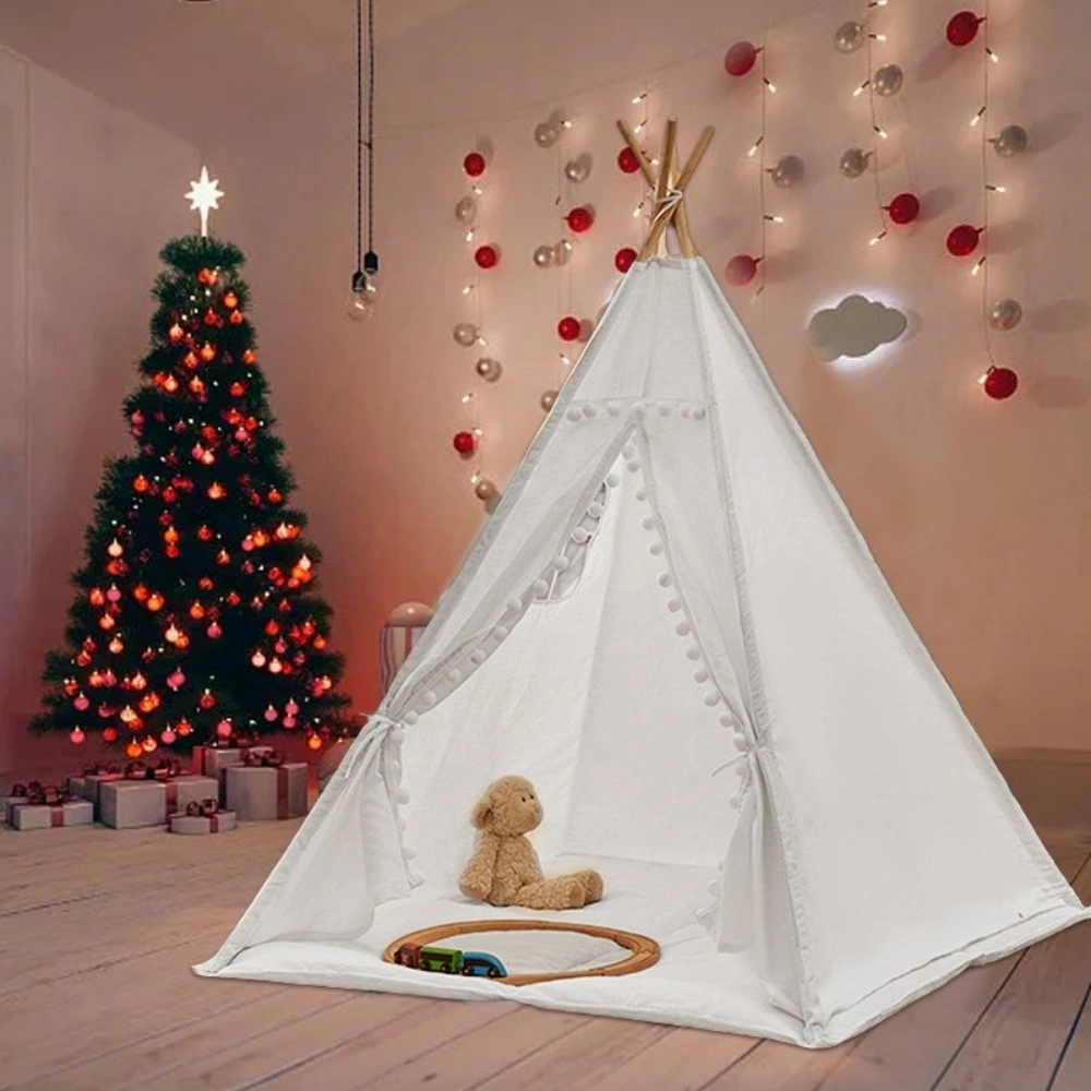 160cm Kids Teepee Tent, Large Canvas Indian Playhouse with Star Design, Wood Frame, Indoor Outdoor Children's Play Tent view 5