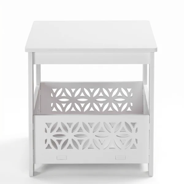 Side Table with Storage, Space Saving Nightstand for Small Spaces, Modern End Table for Indoor Outdoor, White