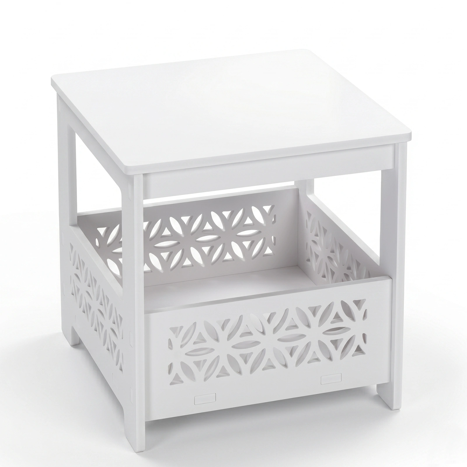 Side Table with Storage, Space Saving Nightstand for Small Spaces, Modern End Table for Indoor Outdoor, White view 3