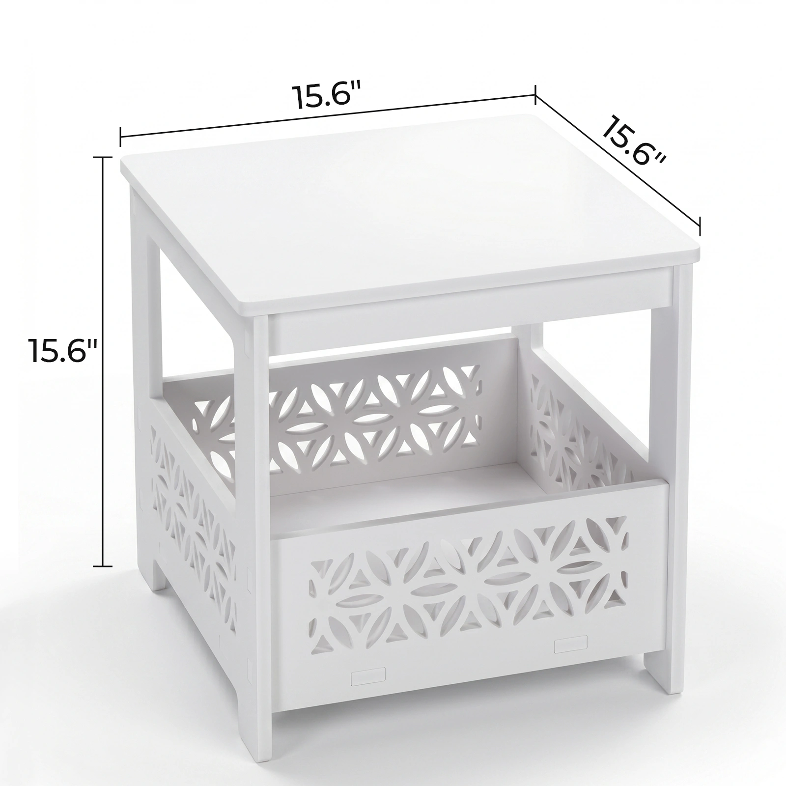 Side Table with Storage, Space Saving Nightstand for Small Spaces, Modern End Table for Indoor Outdoor, White view 7
