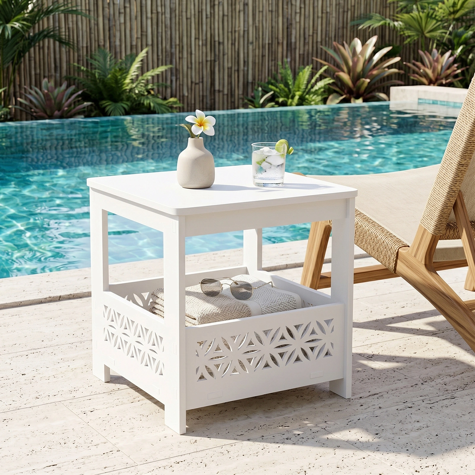 Side Table with Storage, Space Saving Nightstand for Small Spaces, Modern End Table for Indoor Outdoor, White view 8