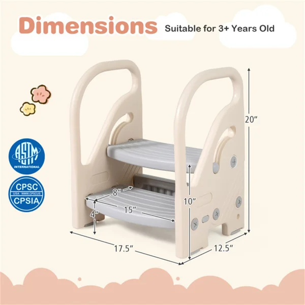  Convertible 2-Step Toddler Step Stool Multifunctional Kids Ladder Seat for Kitchen Bathroom view 5