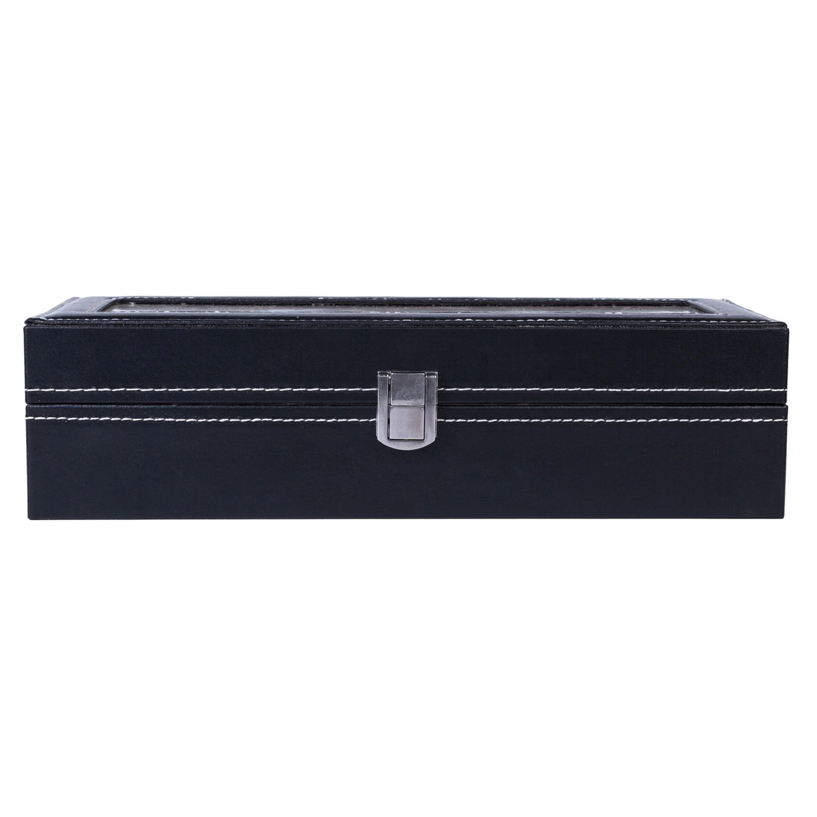 6-Compartment Premium Leather Watch Storage Box, Top-Opening Display Case, Black view 2