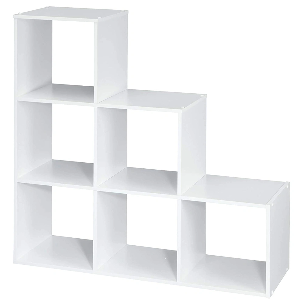 6 Cube Storage Organizer Bookshelf, 3-2-1 Tier Wood Bookcase with Open Shelves, White view 2