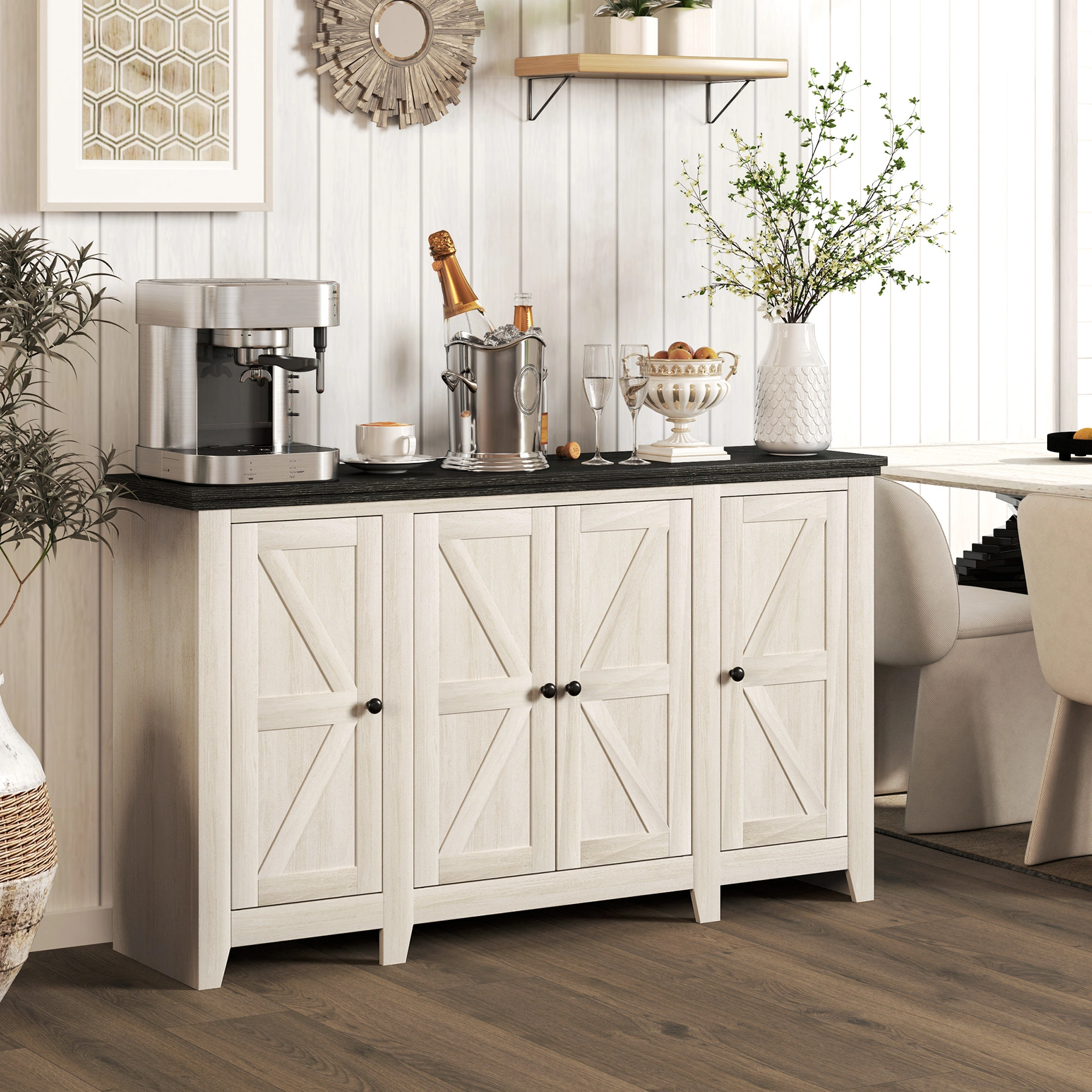 Large Kitchen Storage Cabinet with Adjustable Shelves, Freestanding Pantry Organizer, Black