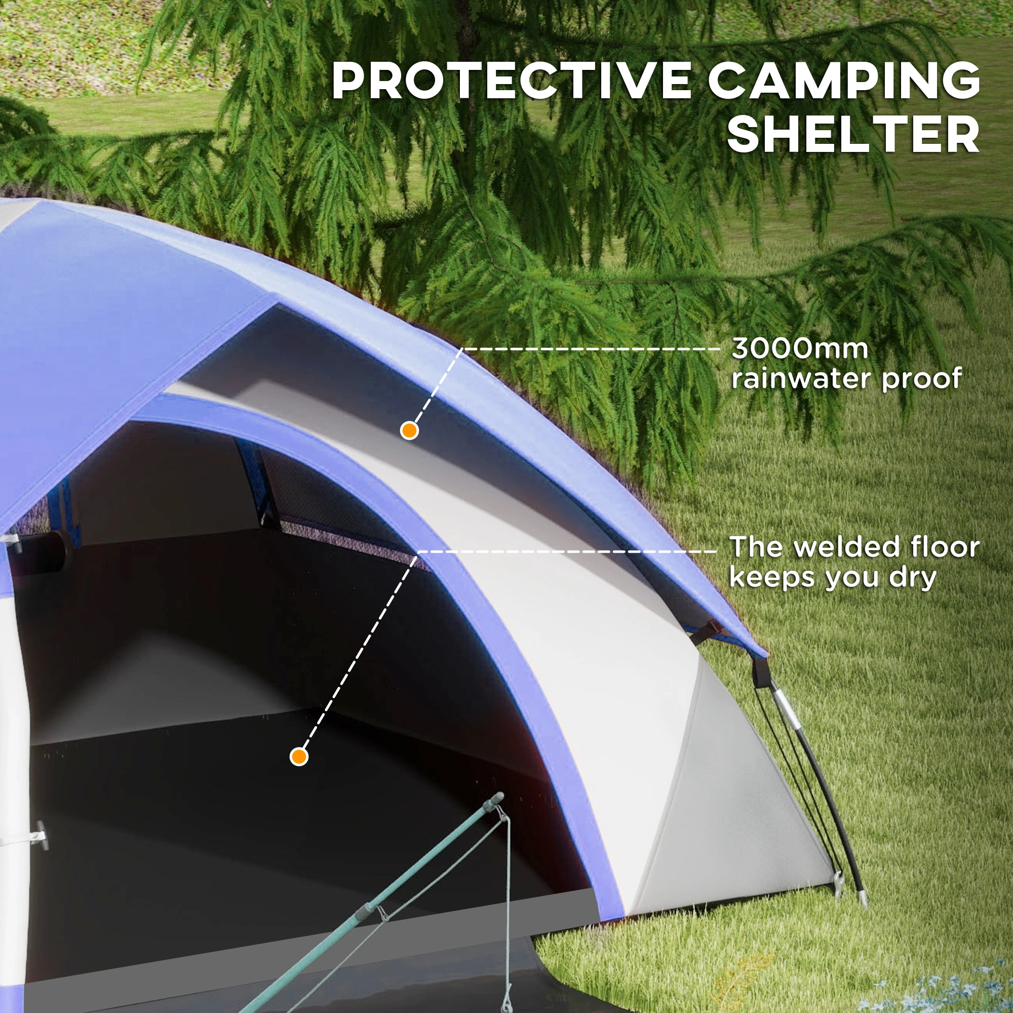 3 Person Camping Tent, Waterproof 2-Door Outdoor Tent with Vestibule, Easy Setup Family Camping Tent for Hiking & Backpacking view 4