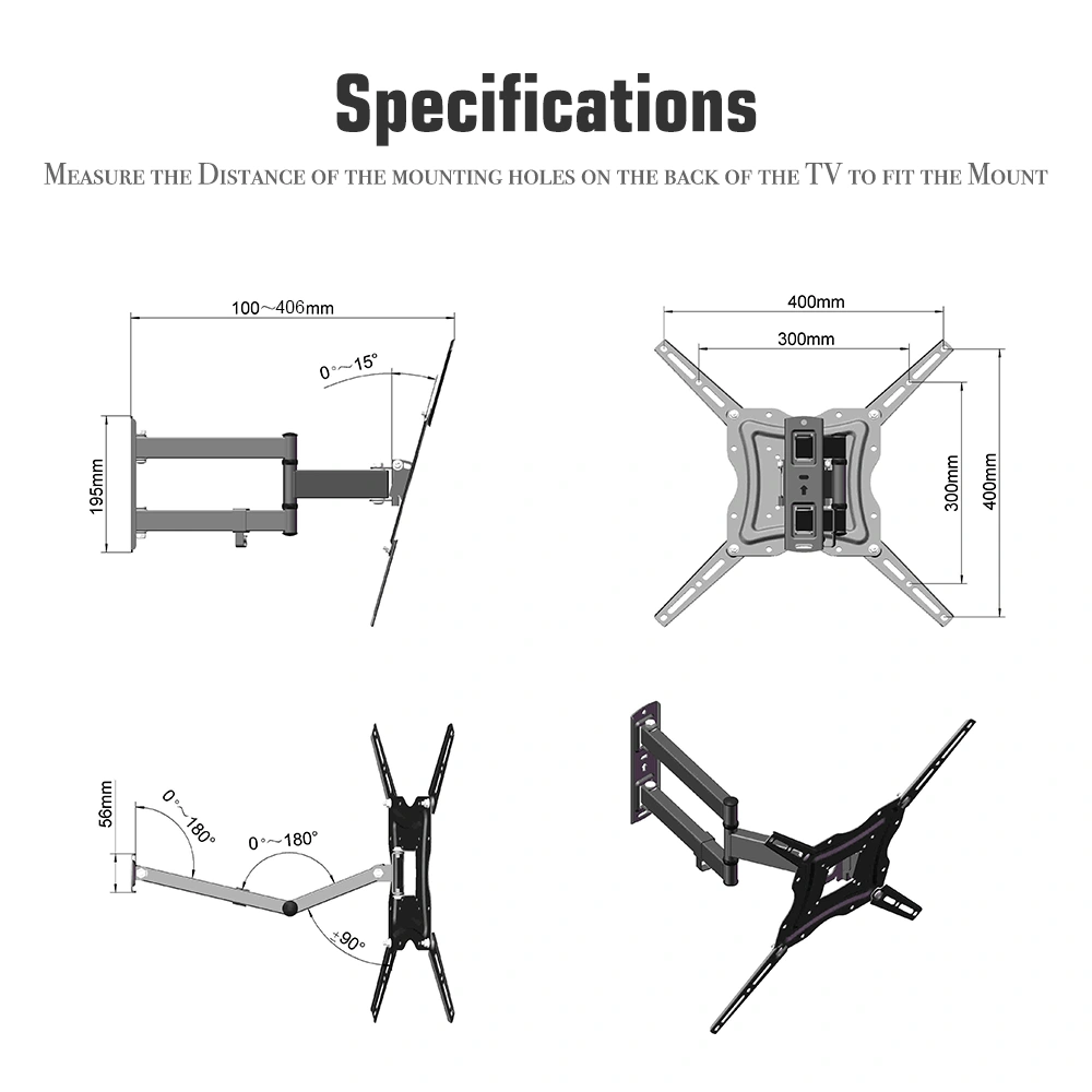 TMX400A 26-55" Adjustable Wall Mount Bracket Rotatable with Spirit Level view 13