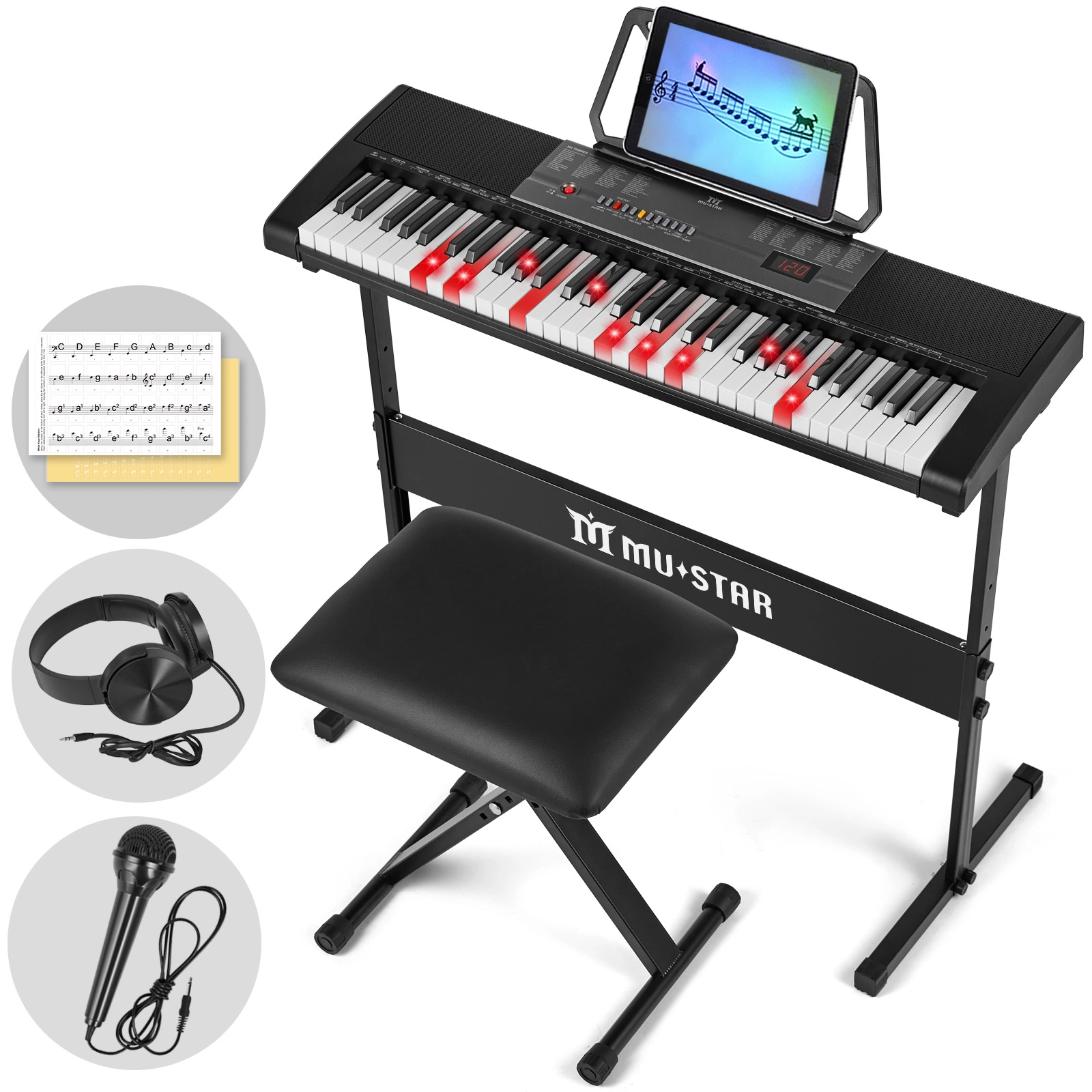 Electronic Keyboard 61 Keys, Rechargeable Portable Piano with Microphone, Music Learning Instrument for Kids and Beginners