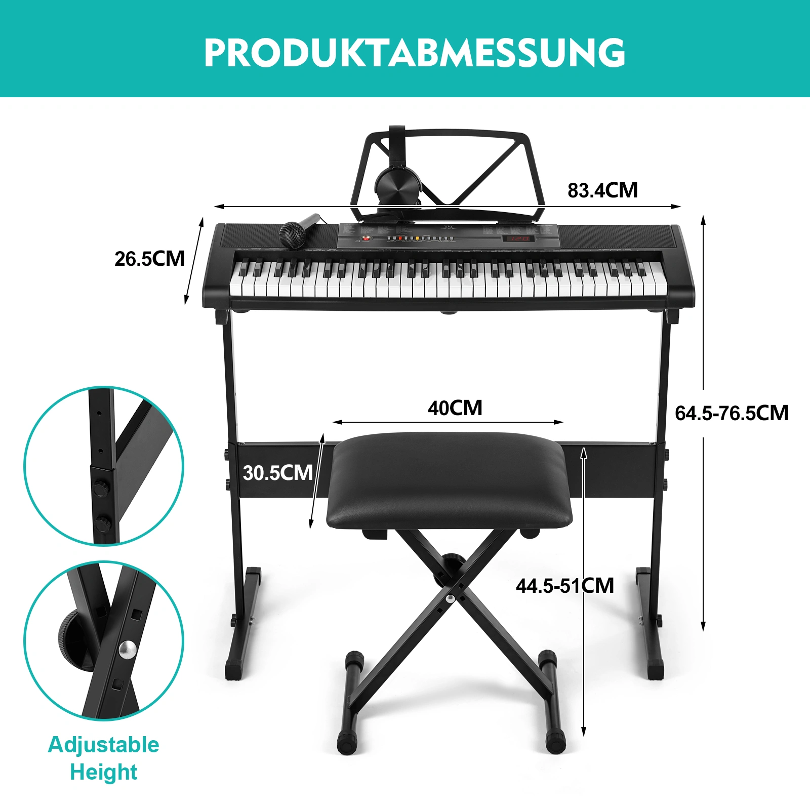 Electronic Keyboard 61 Keys, Rechargeable Portable Piano with Microphone, Music Learning Instrument for Kids and Beginners view 3