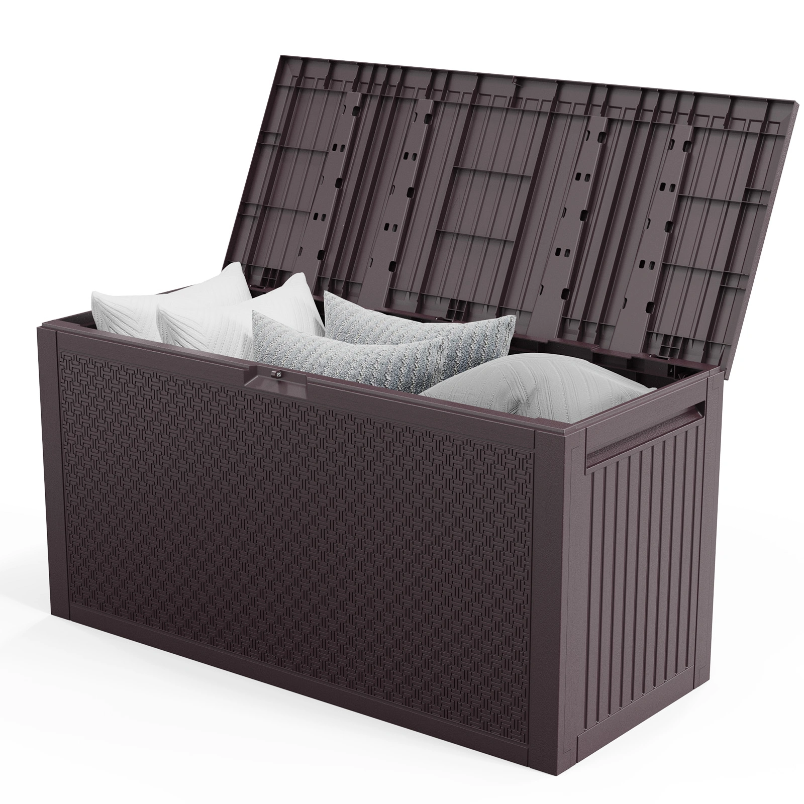 90gal Outdoor Garden Plastic Storage Deck Box Chest Tools Cushions Toys Lockable Seat