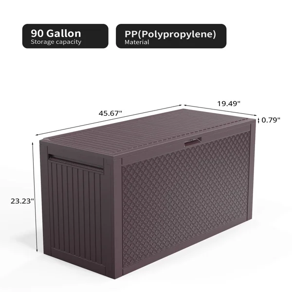 90gal Outdoor Garden Plastic Storage Deck Box Chest Tools Cushions Toys Lockable Seat view 4