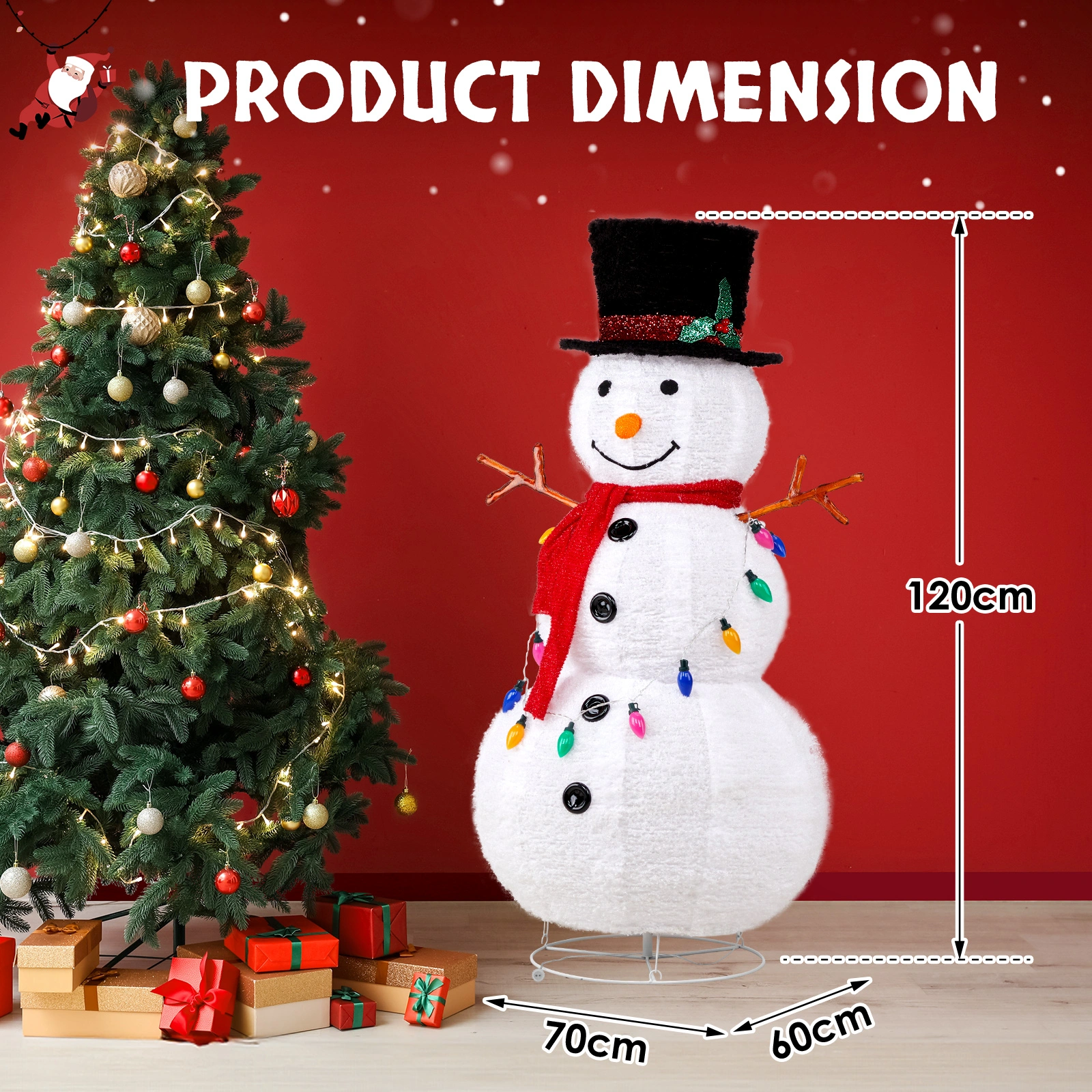 4ft 100LED 20 Lanterns Cashmere Fabric Retractable Snowman Garden Snowman Decoration view 10