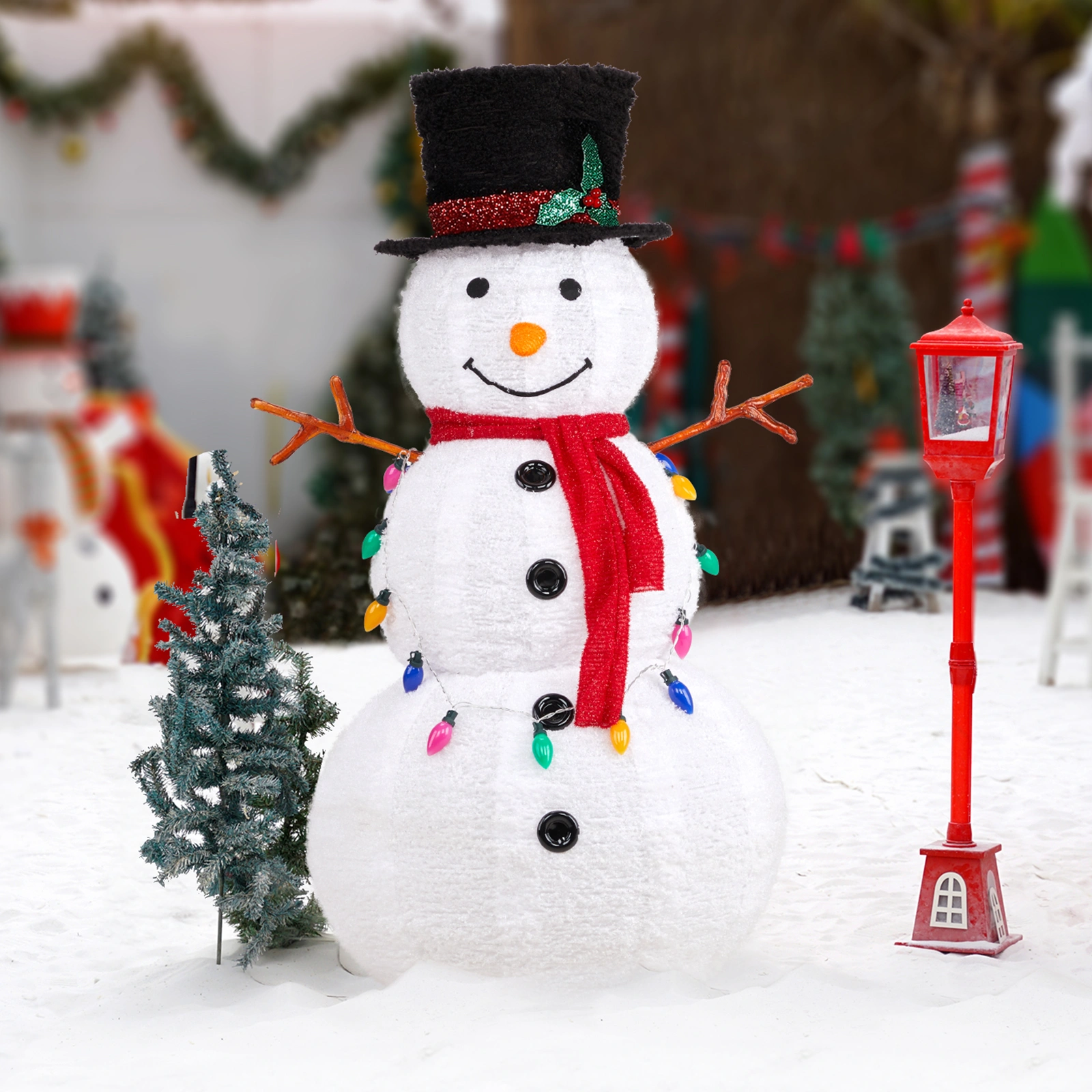 4ft 100LED 20 Lanterns Cashmere Fabric Retractable Snowman Garden Snowman Decoration view 11