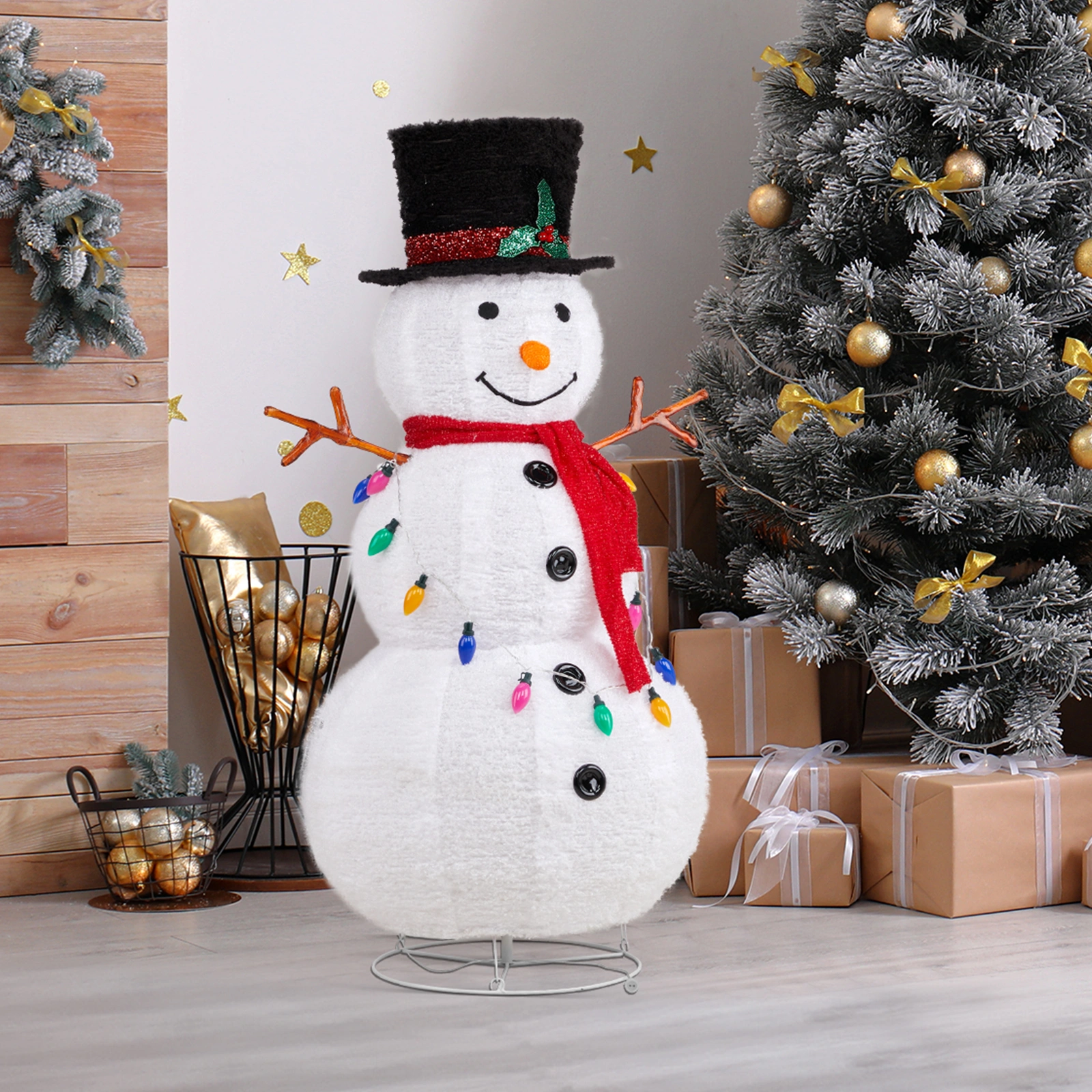 4ft 100LED 20 Lanterns Cashmere Fabric Retractable Snowman Garden Snowman Decoration view 12