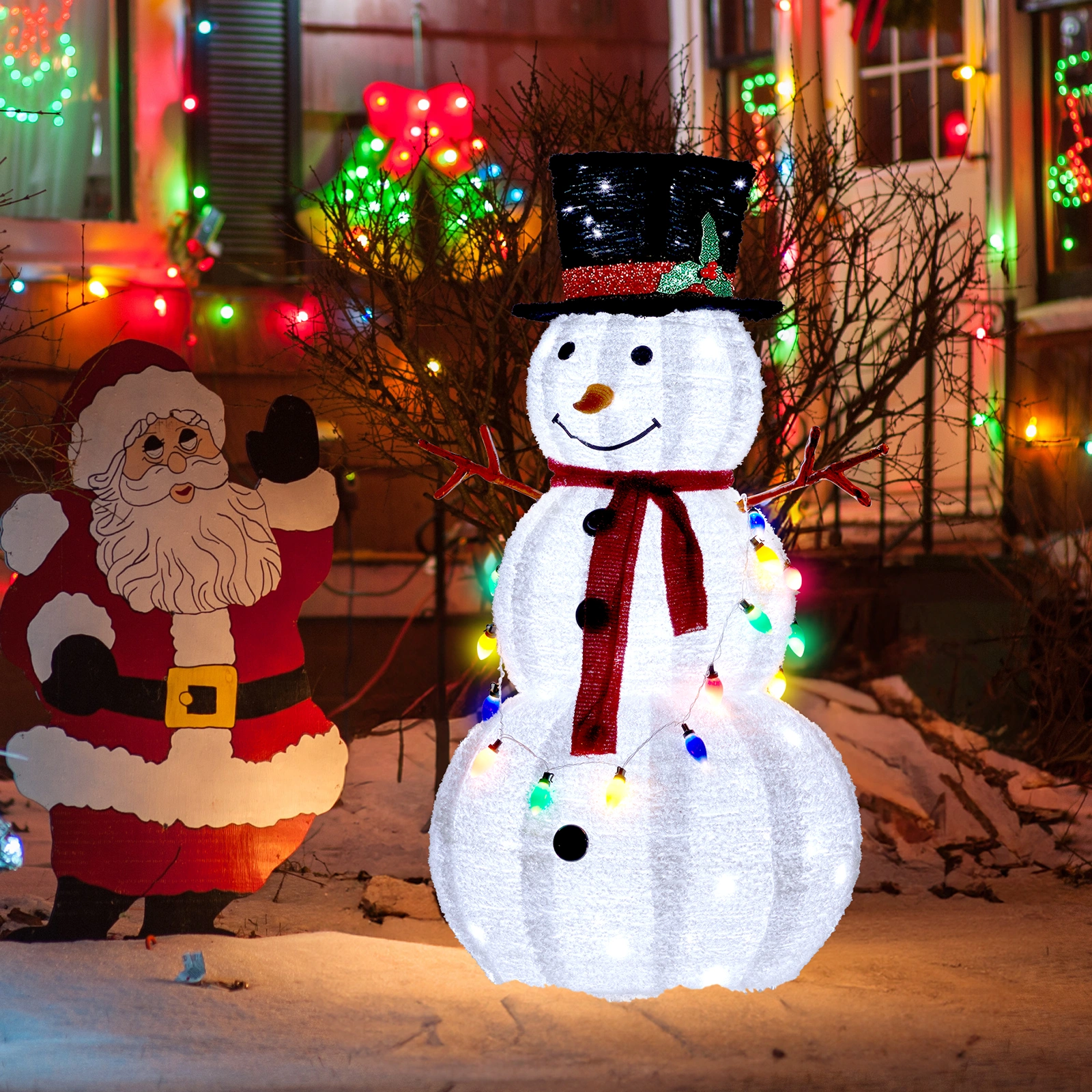 4ft 100LED 20 Lanterns Cashmere Fabric Retractable Snowman Garden Snowman Decoration view 13
