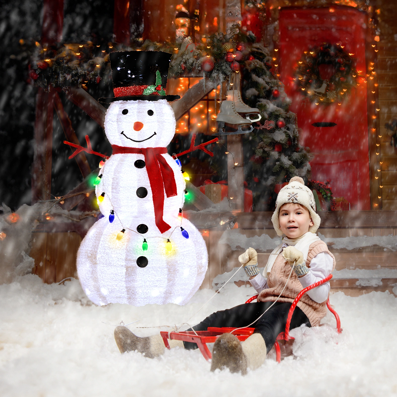 4ft 100LED 20 Lanterns Cashmere Fabric Retractable Snowman Garden Snowman Decoration view 14