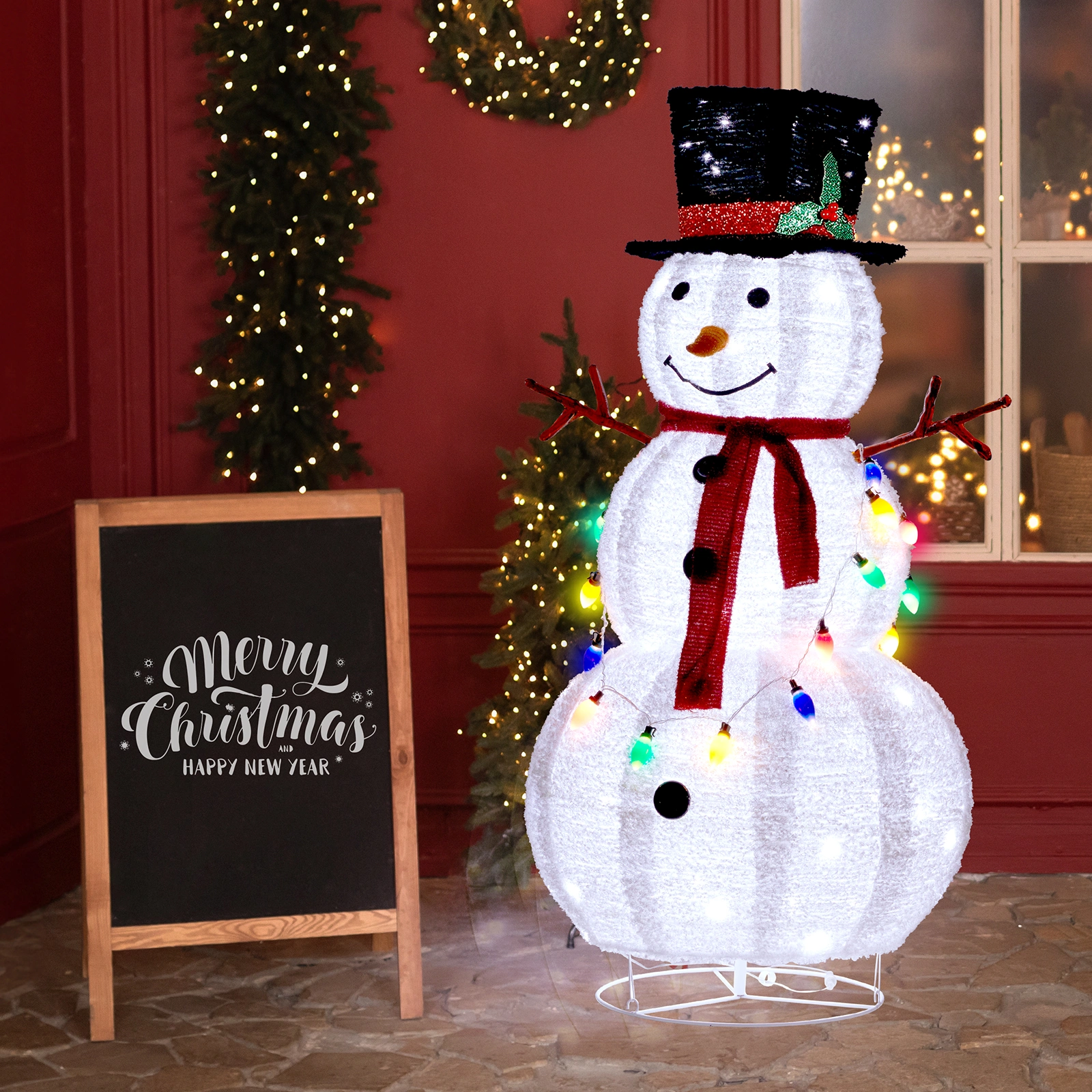 4ft 100LED 20 Lanterns Cashmere Fabric Retractable Snowman Garden Snowman Decoration view 15