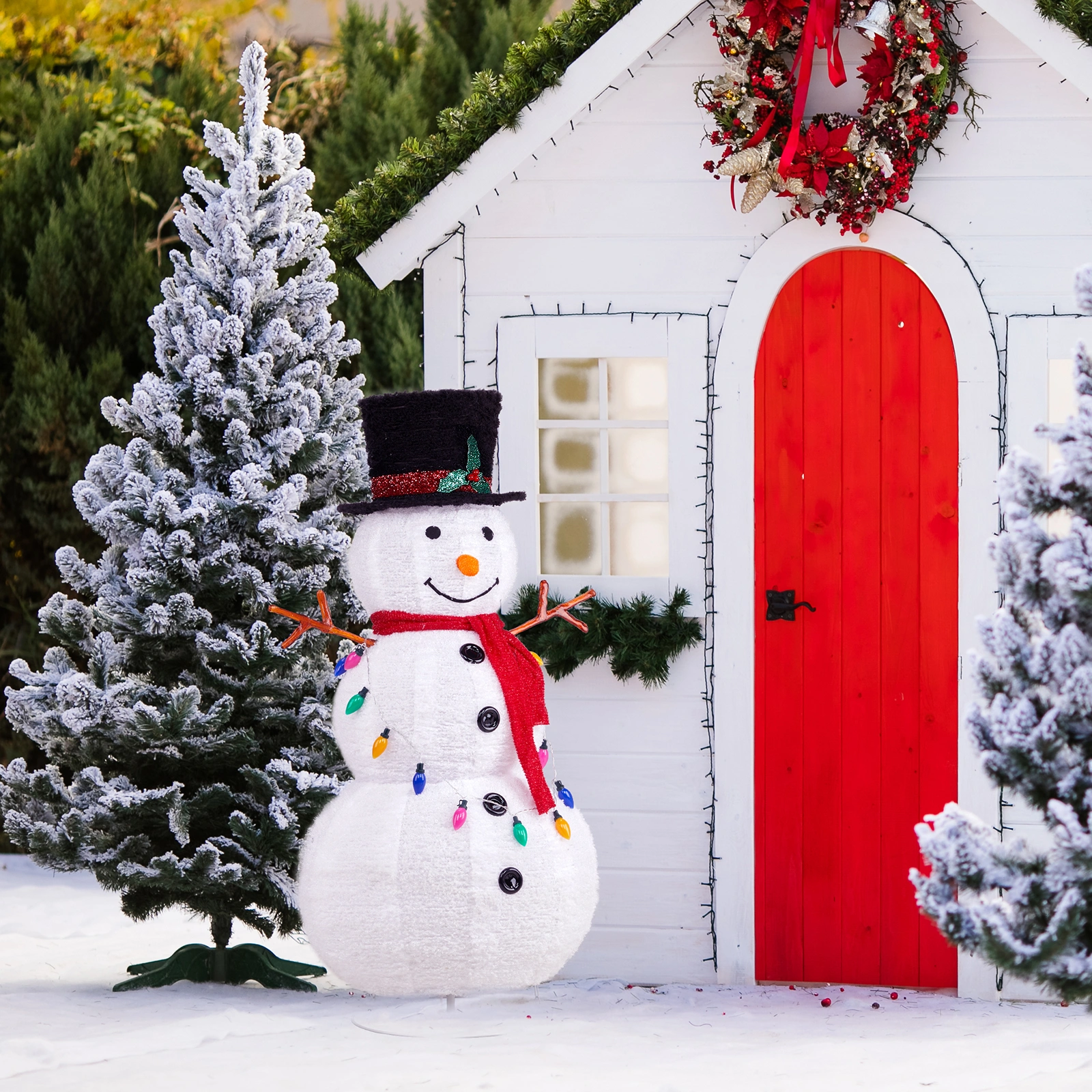 4ft 100LED 20 Lanterns Cashmere Fabric Retractable Snowman Garden Snowman Decoration view 16