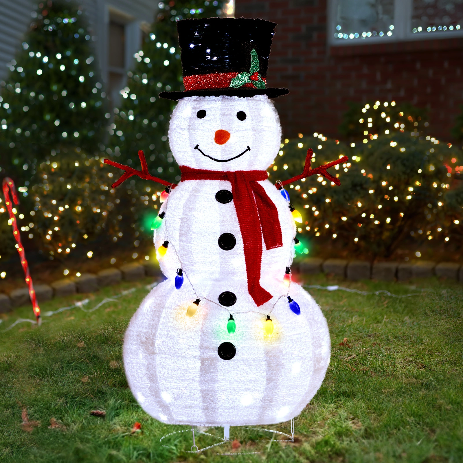 4ft 100LED 20 Lanterns Cashmere Fabric Retractable Snowman Garden Snowman Decoration view 17