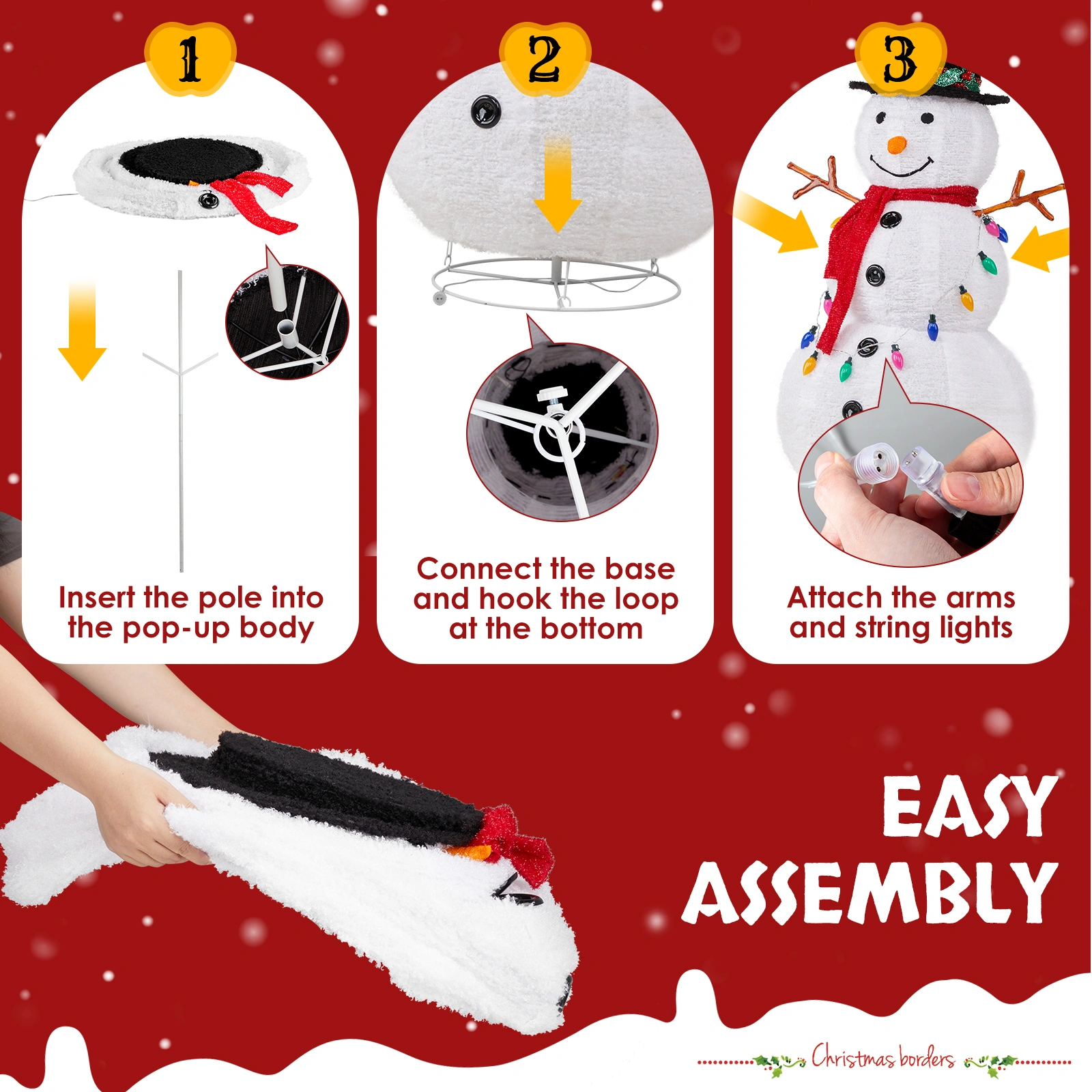 4ft 100LED 20 Lanterns Cashmere Fabric Retractable Snowman Garden Snowman Decoration view 2