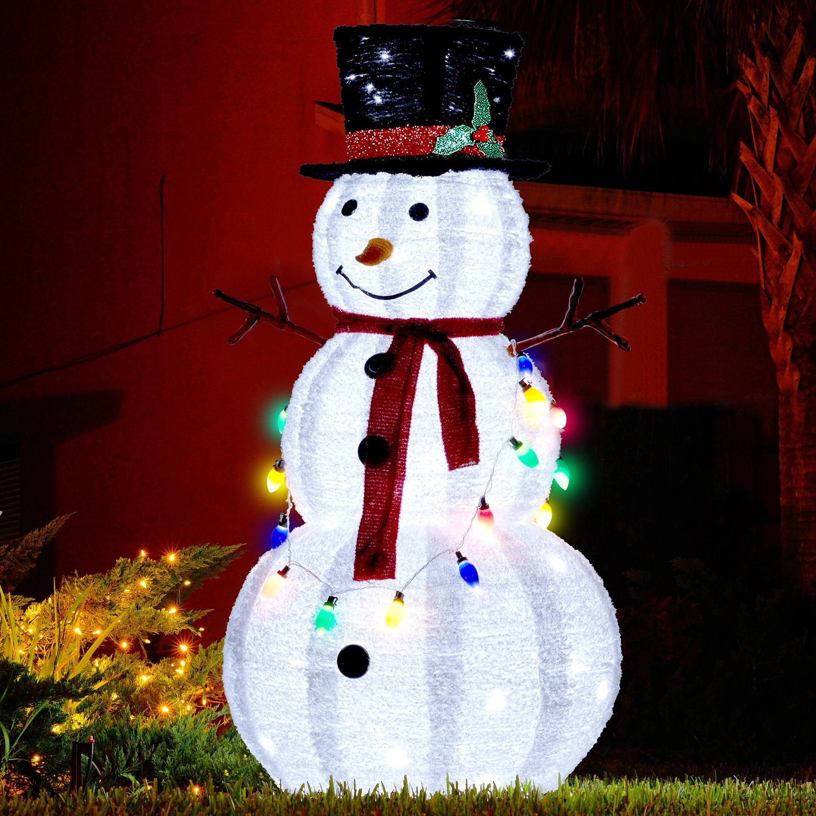 4ft 100LED 20 Lanterns Cashmere Fabric Retractable Snowman Garden Snowman Decoration view 3