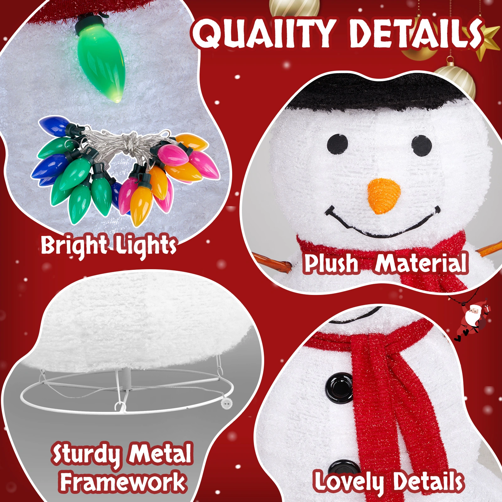 4ft 100LED 20 Lanterns Cashmere Fabric Retractable Snowman Garden Snowman Decoration view 7