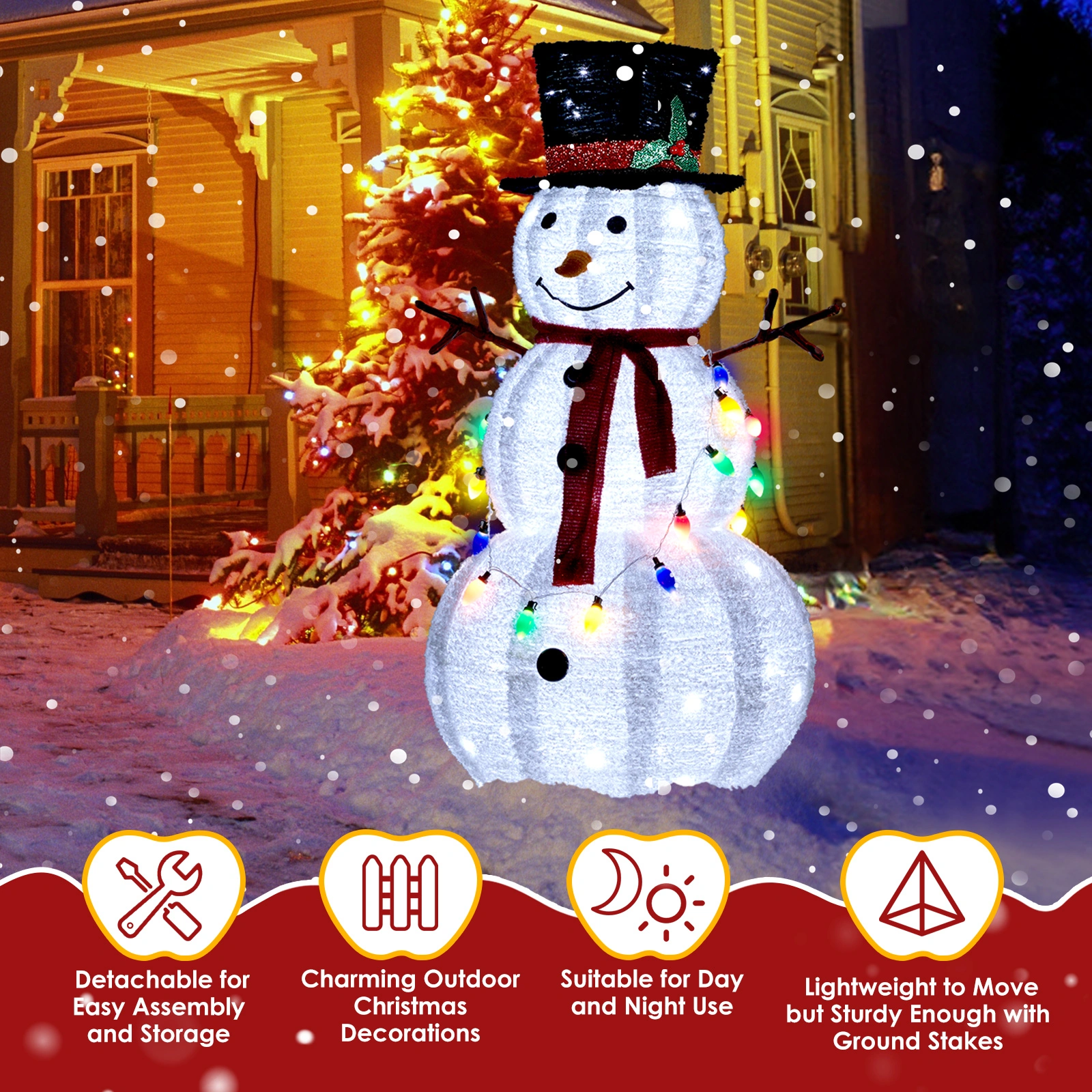 4ft 100LED 20 Lanterns Cashmere Fabric Retractable Snowman Garden Snowman Decoration view 8