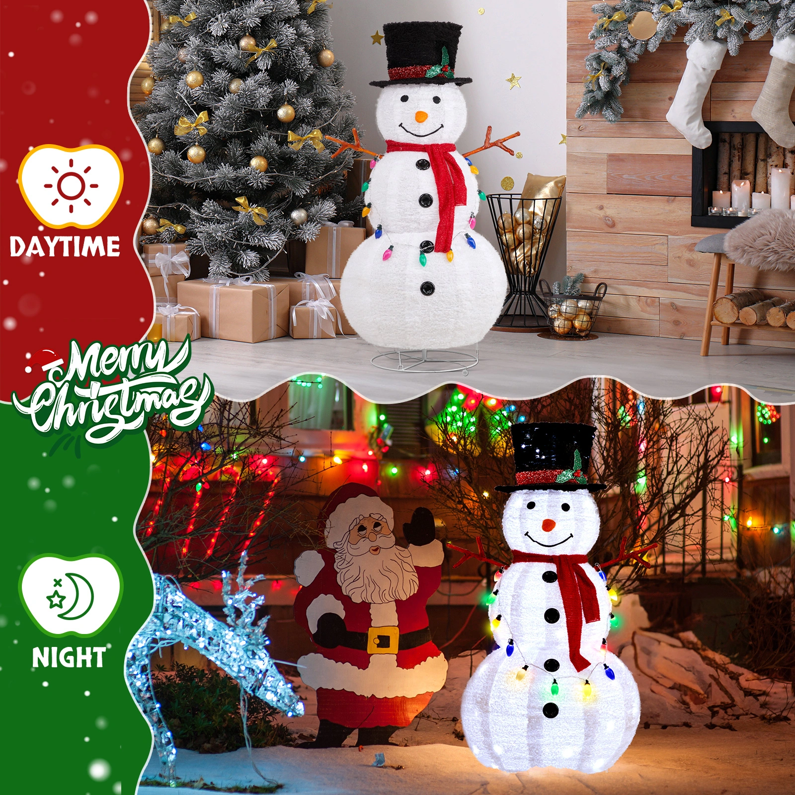 4ft 100LED 20 Lanterns Cashmere Fabric Retractable Snowman Garden Snowman Decoration view 9