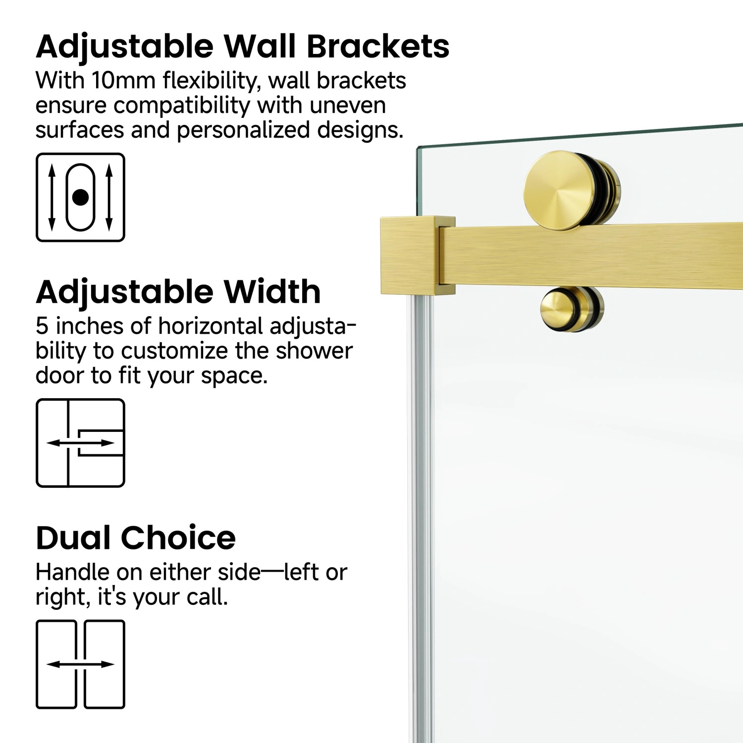 60x76 Inch Fixed Sliding Shower Door, Square Tube Handle, 3/8 10mm Tempered Glass, Stainless Steel Frame, Clear Panel view 3