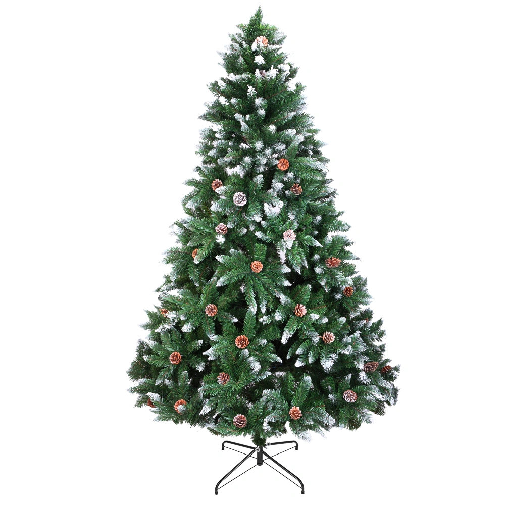 6 FT Snow Tipped Artificial Christmas Tree, DIY 100 Warm Battery-Operated Lights, Hinged Pine Tree, 920 Branch Tips, 52 Pine Cones