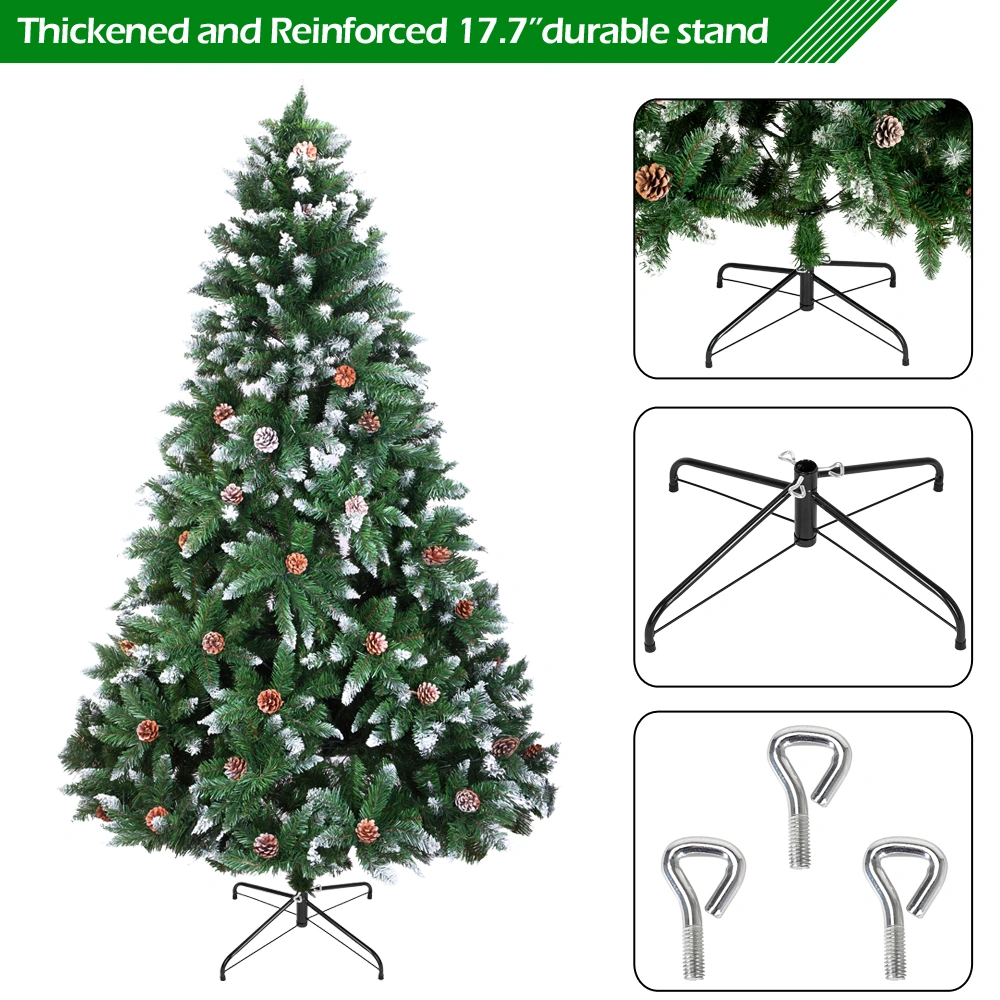 6 FT Snow Tipped Artificial Christmas Tree, DIY 100 Warm Battery-Operated Lights, Hinged Pine Tree, 920 Branch Tips, 52 Pine Cones view 3