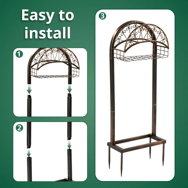Garden Hose Holder, Water Hose Holder Stand with Storage Basket, Heavy Duty Freestanding Garden Hose Hanger Storage Rack with 4 Spikes for Outside Yard Lawn Farm, Bronze view 4