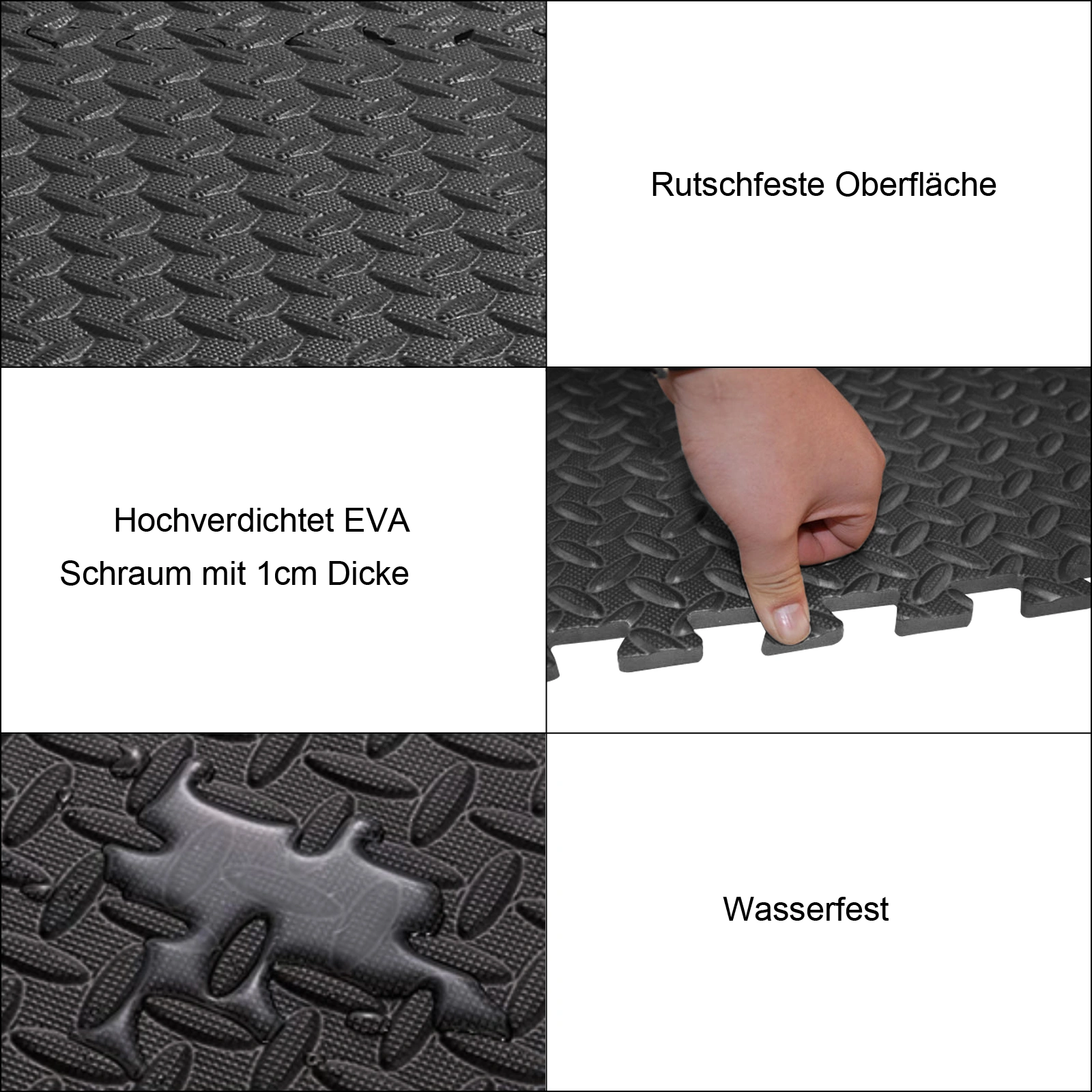 18pcs Puzzle Exercise Mats 60x60x1cm, EVA Floor Protection Interlocking Tiles, Non-Slip Waterproof Fitness Gym Mat, Black view 2
