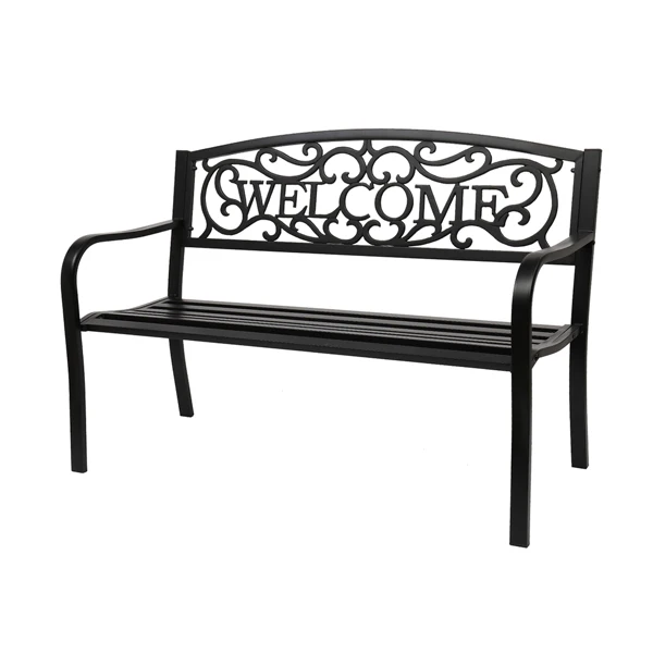 50" Outdoor Welcome Backrest Cast Iron Bench view 2