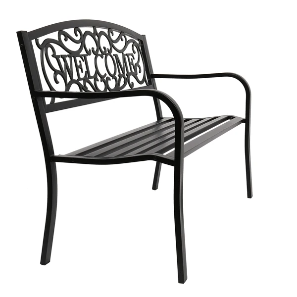 50" Outdoor Welcome Backrest Cast Iron Bench view 3