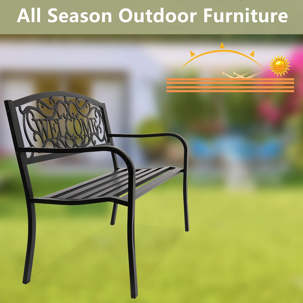 50" Outdoor Welcome Backrest Cast Iron Bench view 13