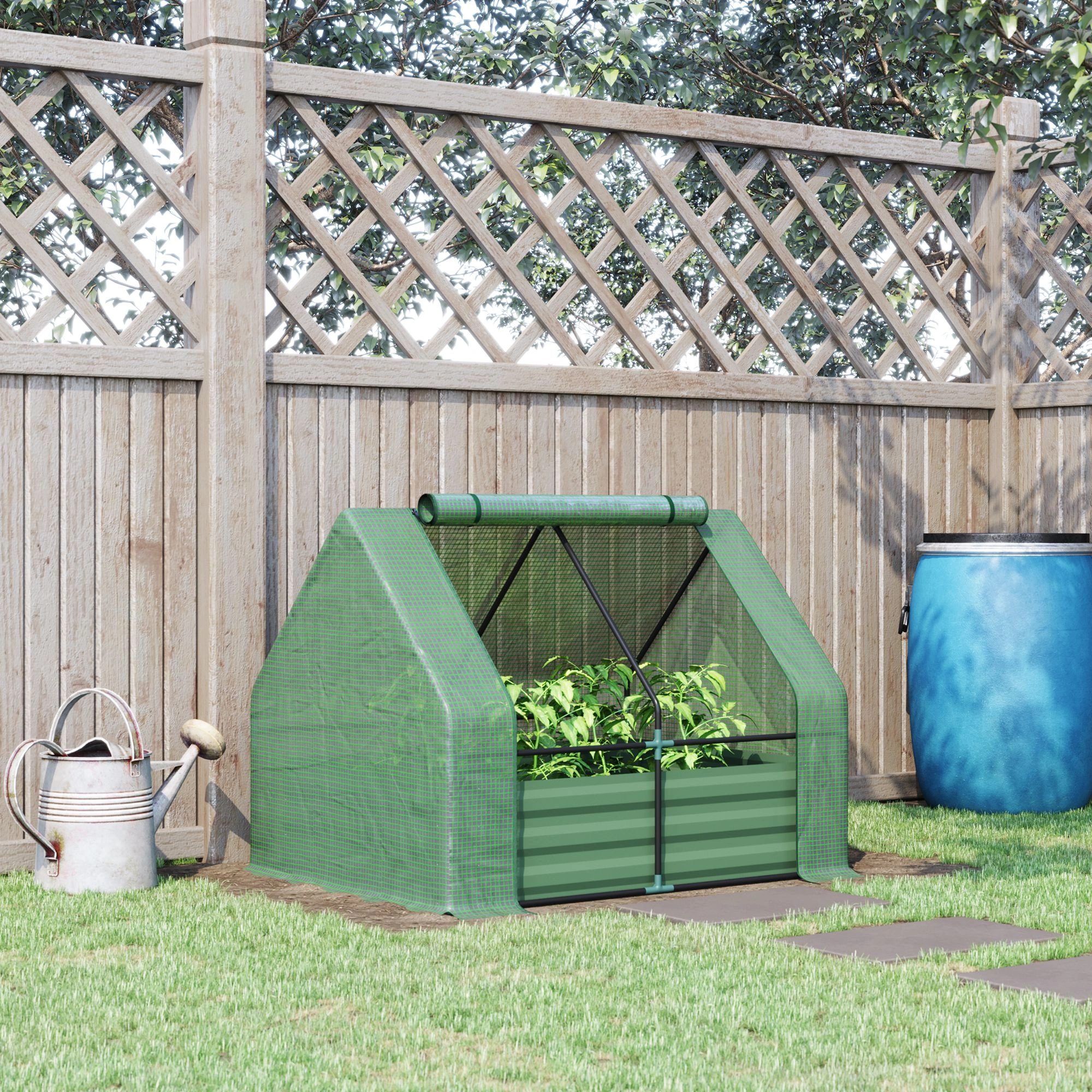 Outdoor Raised Garden Bed with Greenhouse - Wooden Planter Box & Dome Cover Combo