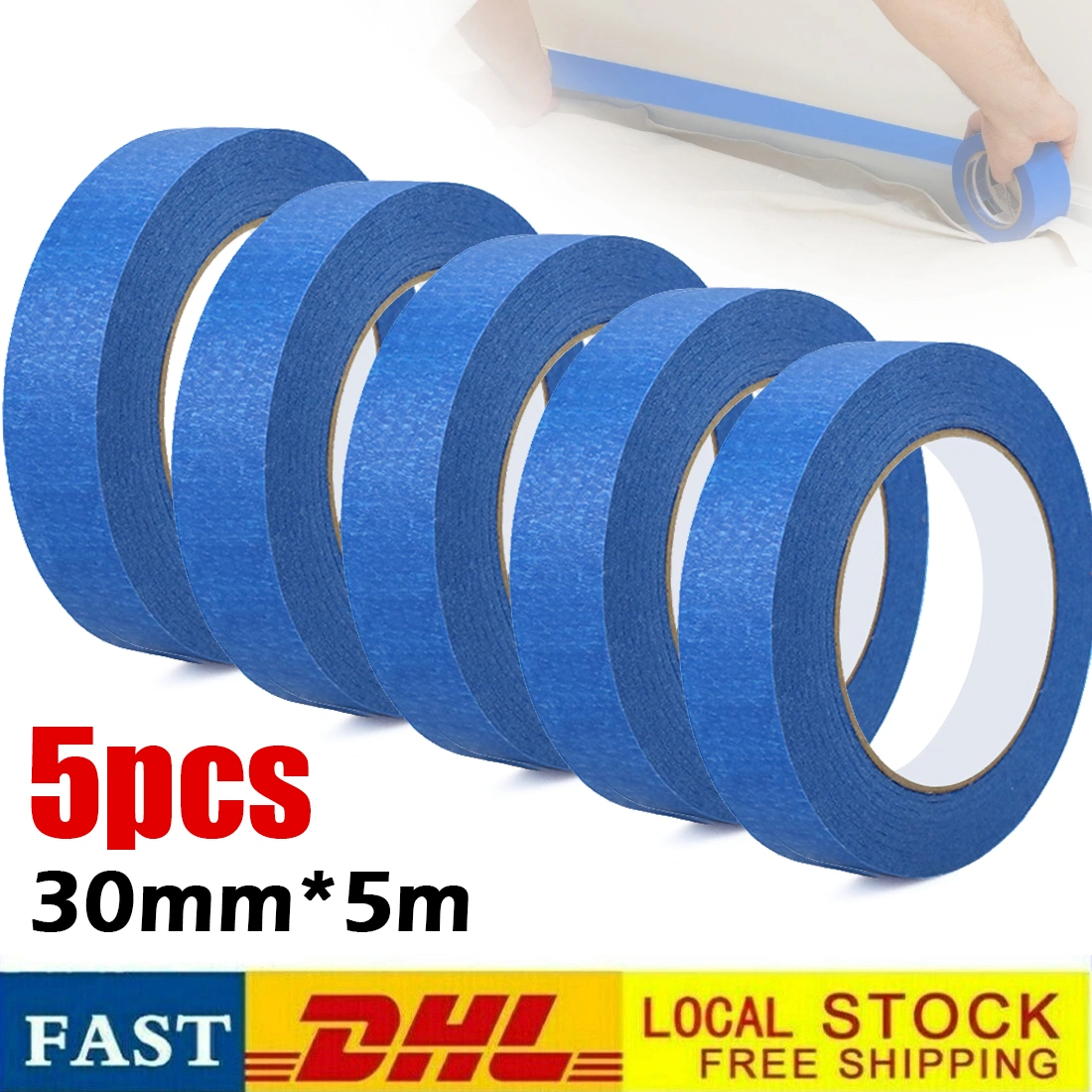 Blue Painter's Tape 1 Inch Crepe Masking Tape, Removable Painter Tape for Walls, Trim & DIY Painting Supplies