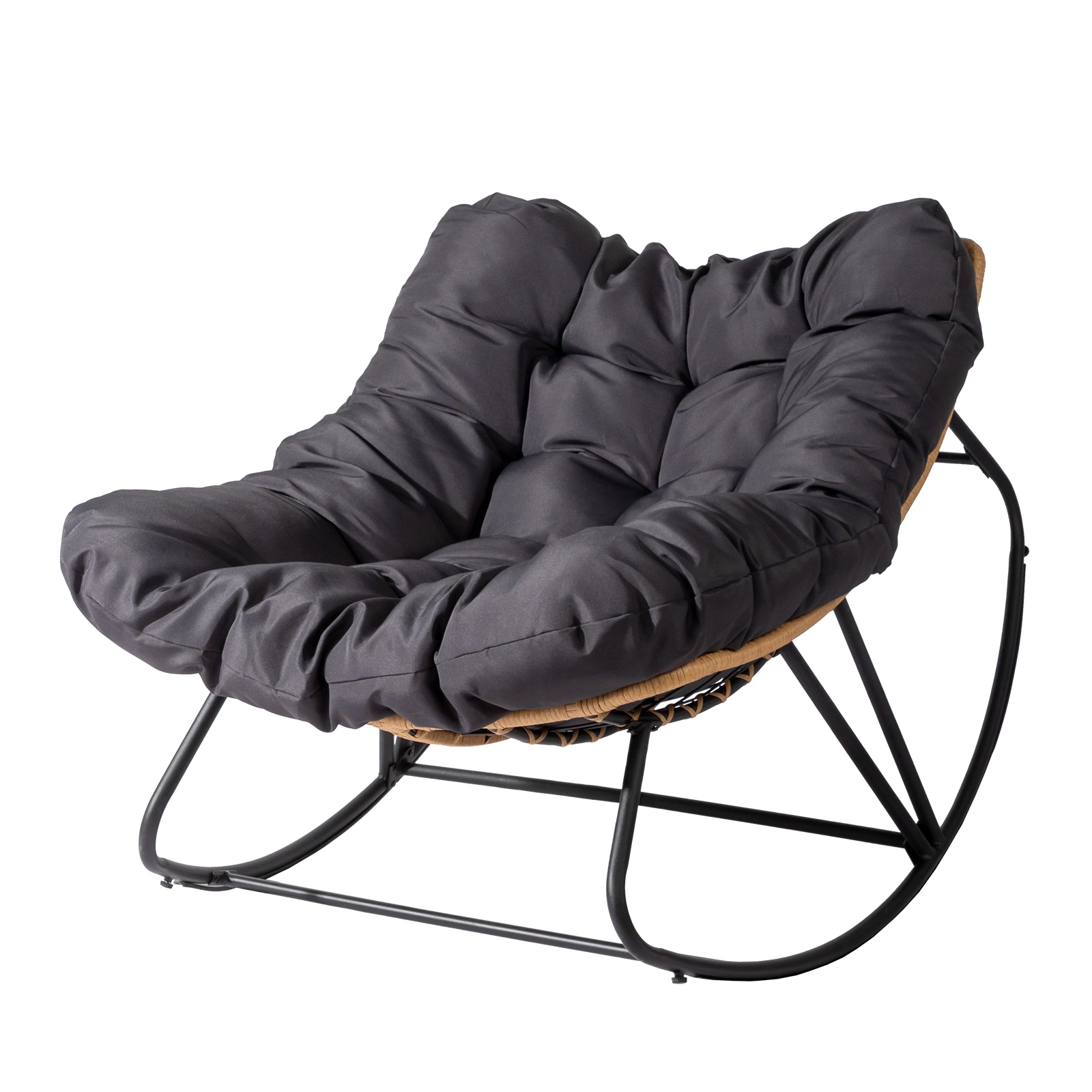 Oversized Rattan Papasan Chair, Outdoor Steel Wicker Rocking Seating with Thick Padded Cushion for Patio, Living Room, Backyard, Porch (Yellow Wicker & Gray Cushion) view 14