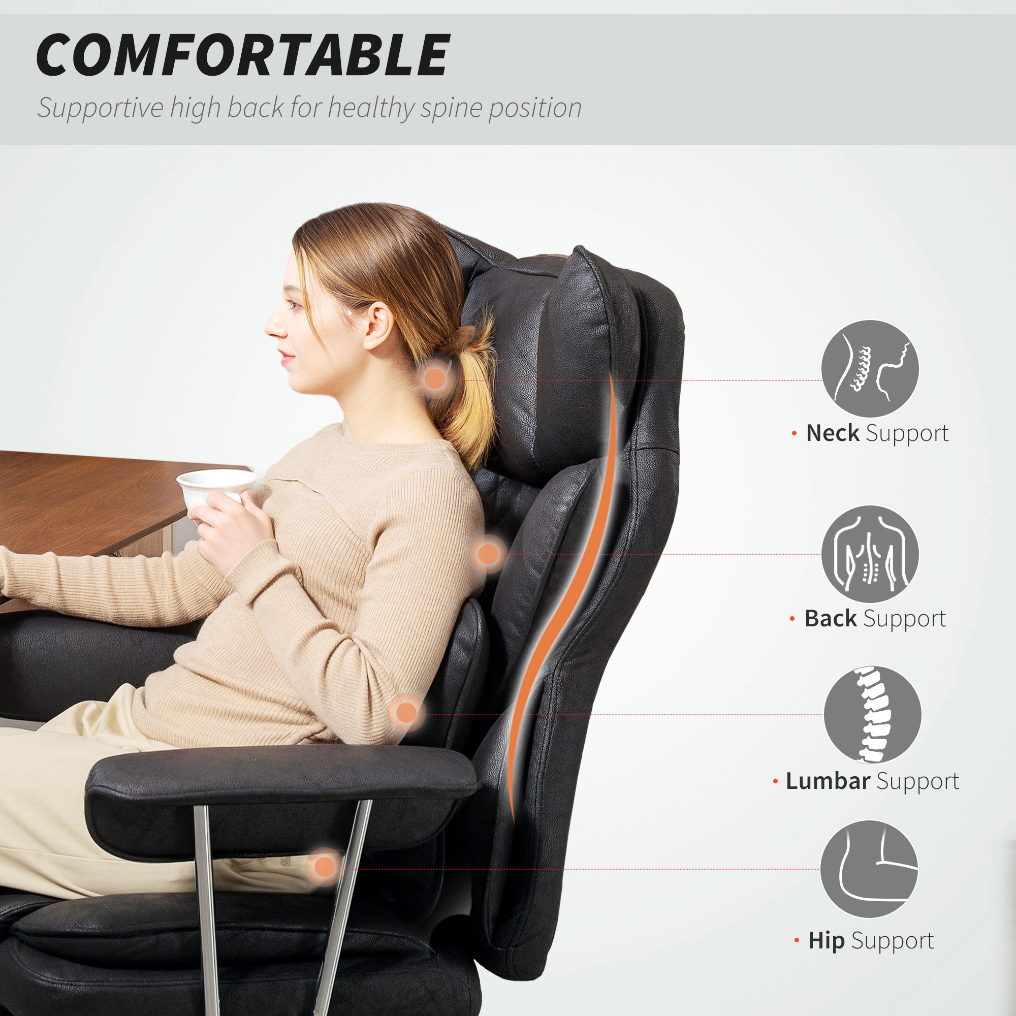 Gaming Chair Ergonomic Computer Chair with Lumbar Support PU Leather Racing Style High Back view 2